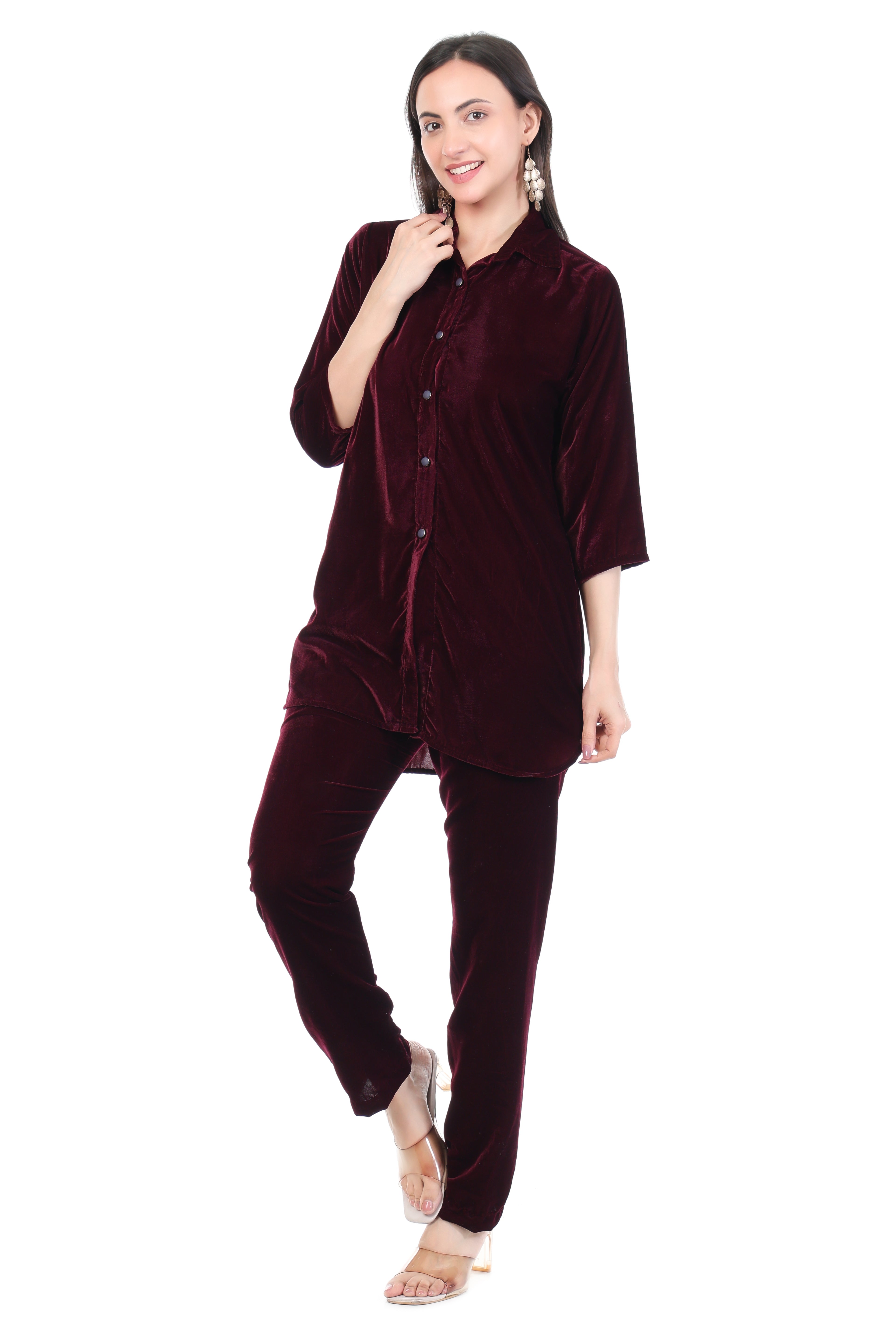 Wine Velvet Relaxing Co-ord Set