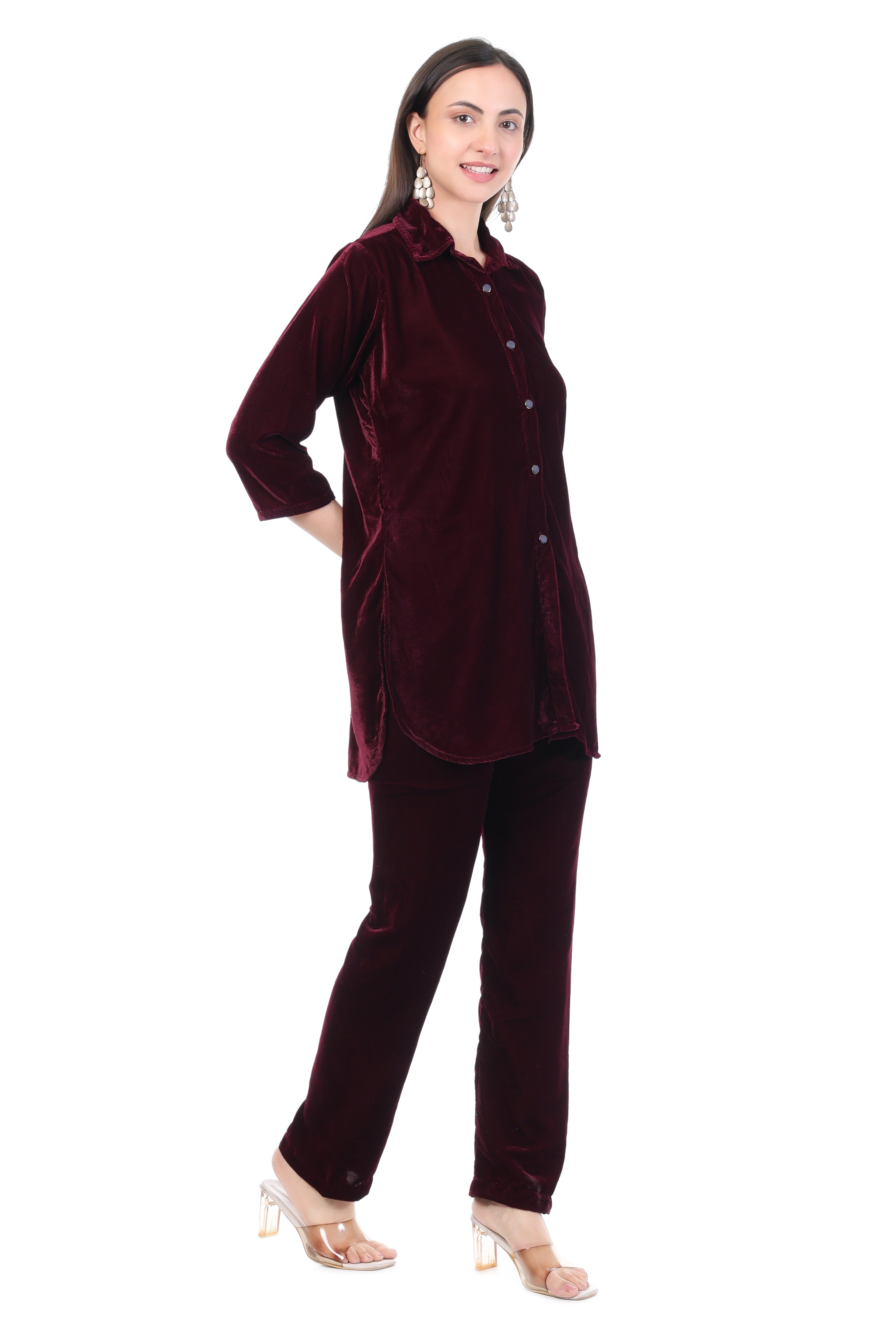 Wine Velvet Relaxing Co-ord Set