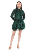 Emerald Ruche Tie-Neck Mini Dress