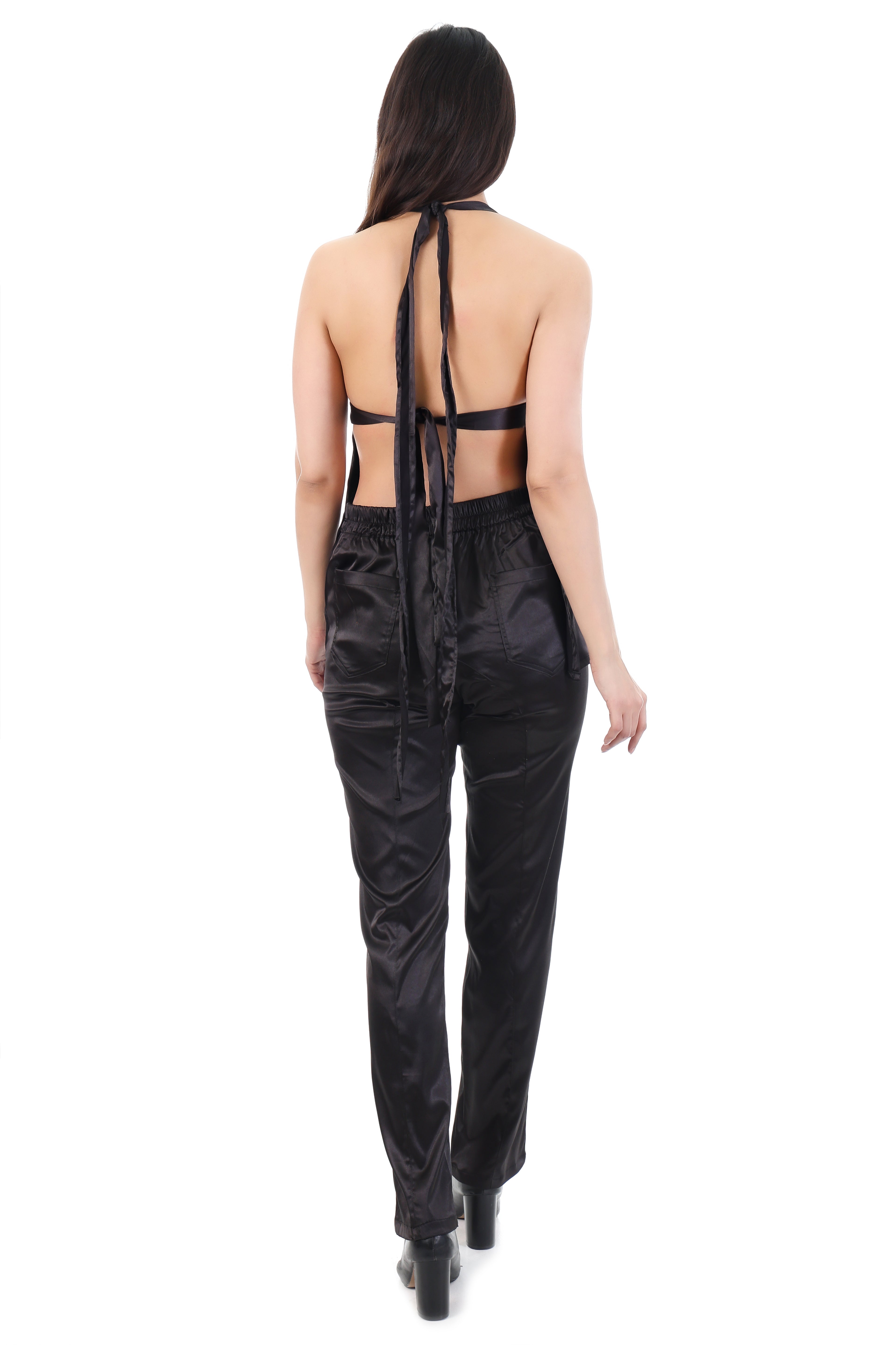 Midnight Satin Halter Co-Ord