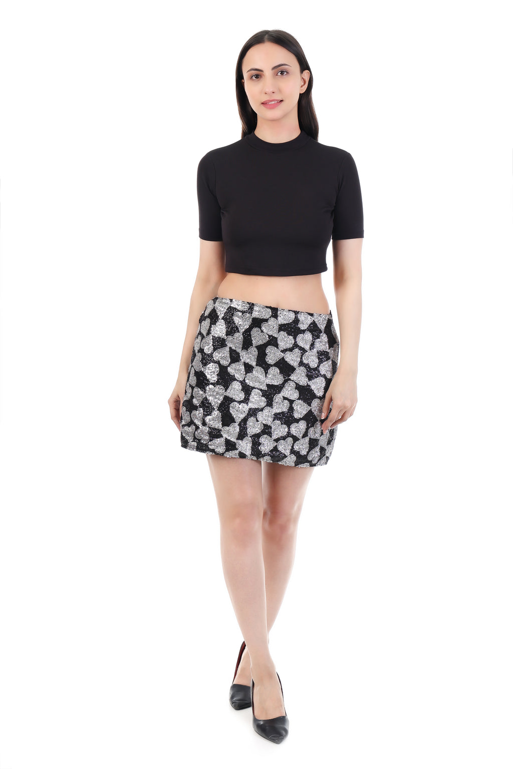 Midnight Hearts Sequin Mini Skirt