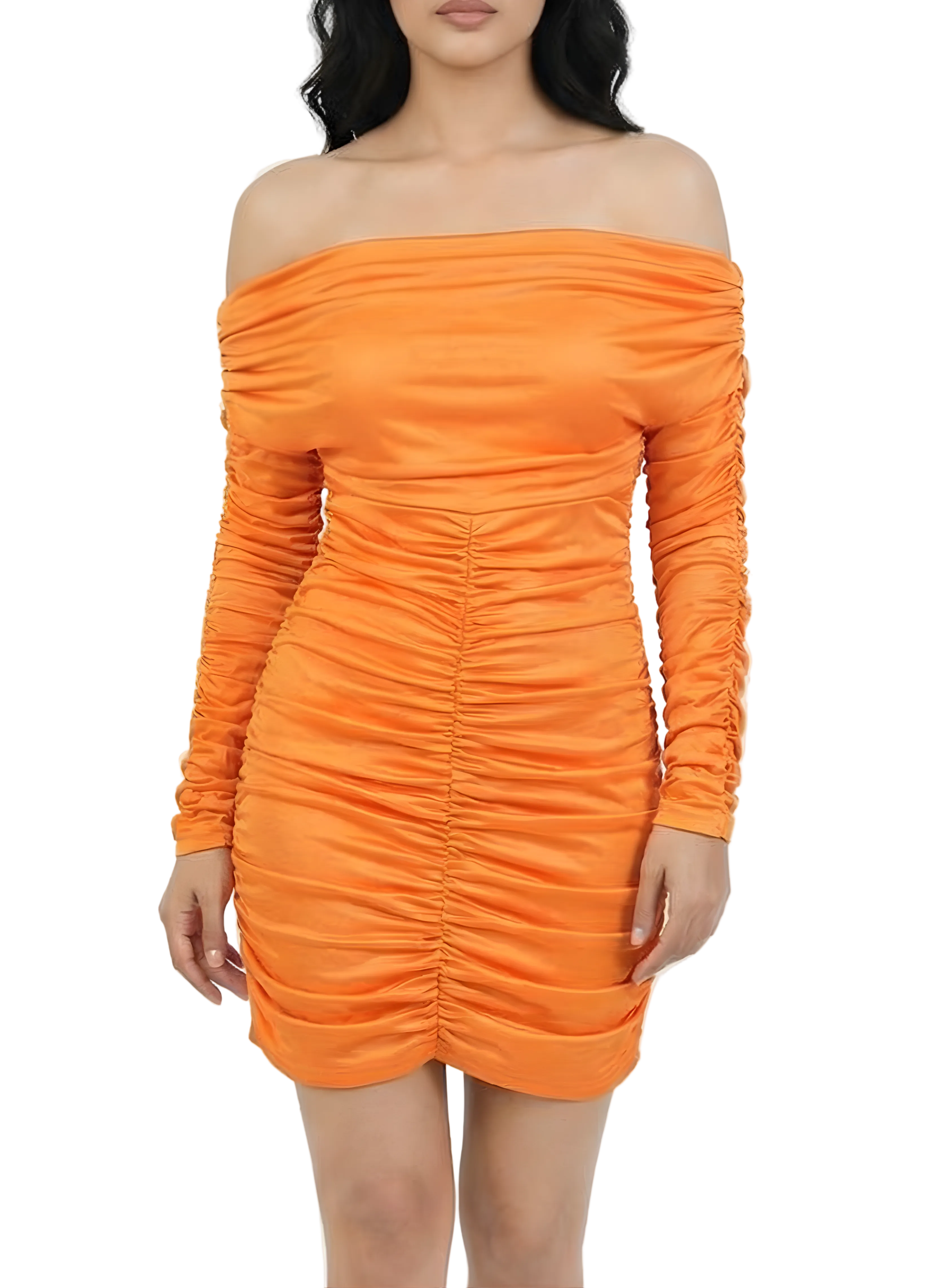 Sculpted Off-Shoulder Ruched Mini Dress