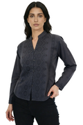 Noir Élan Embroidered Band-Collar Shirt