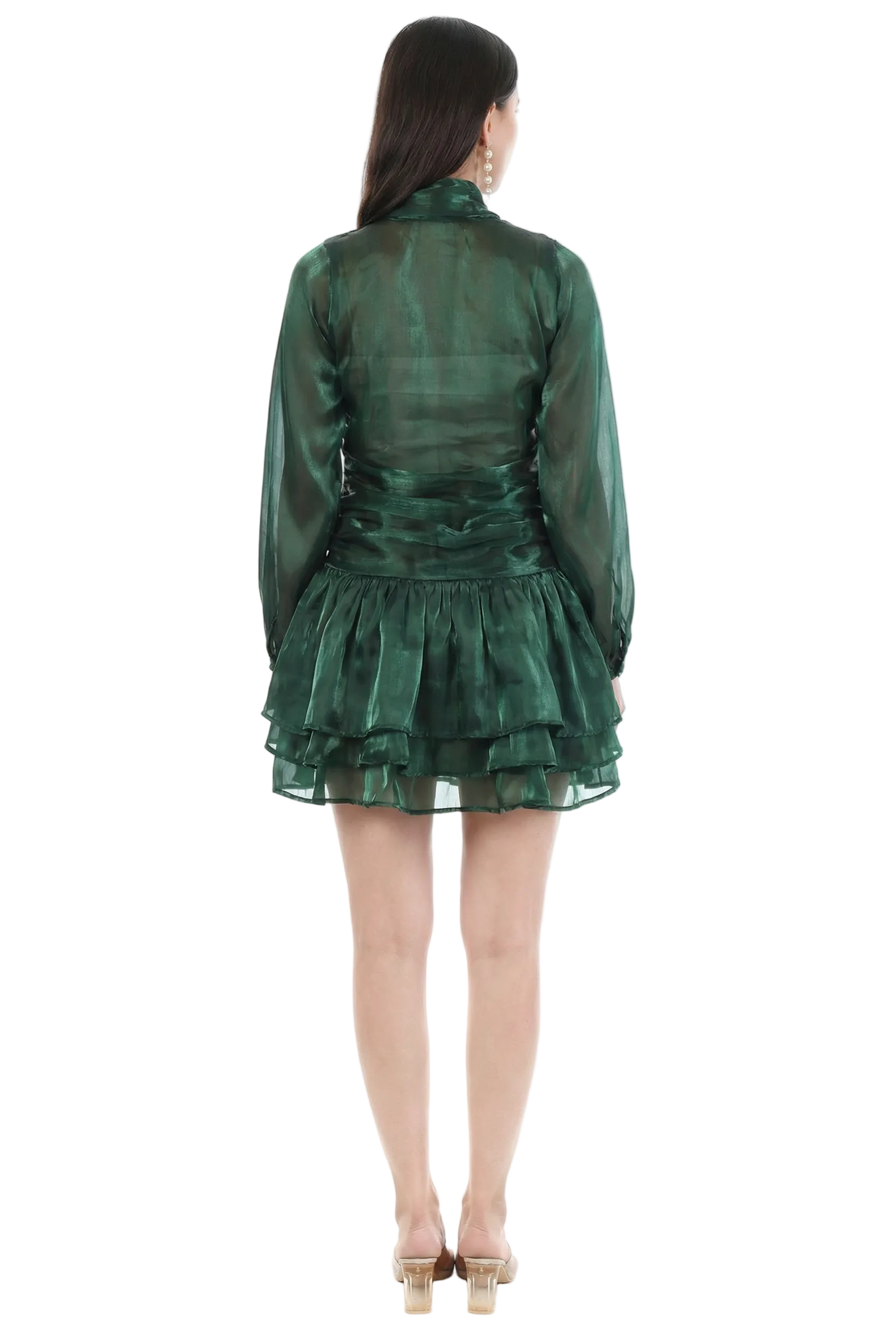 Emerald Ruche Tie-Neck Mini Dress