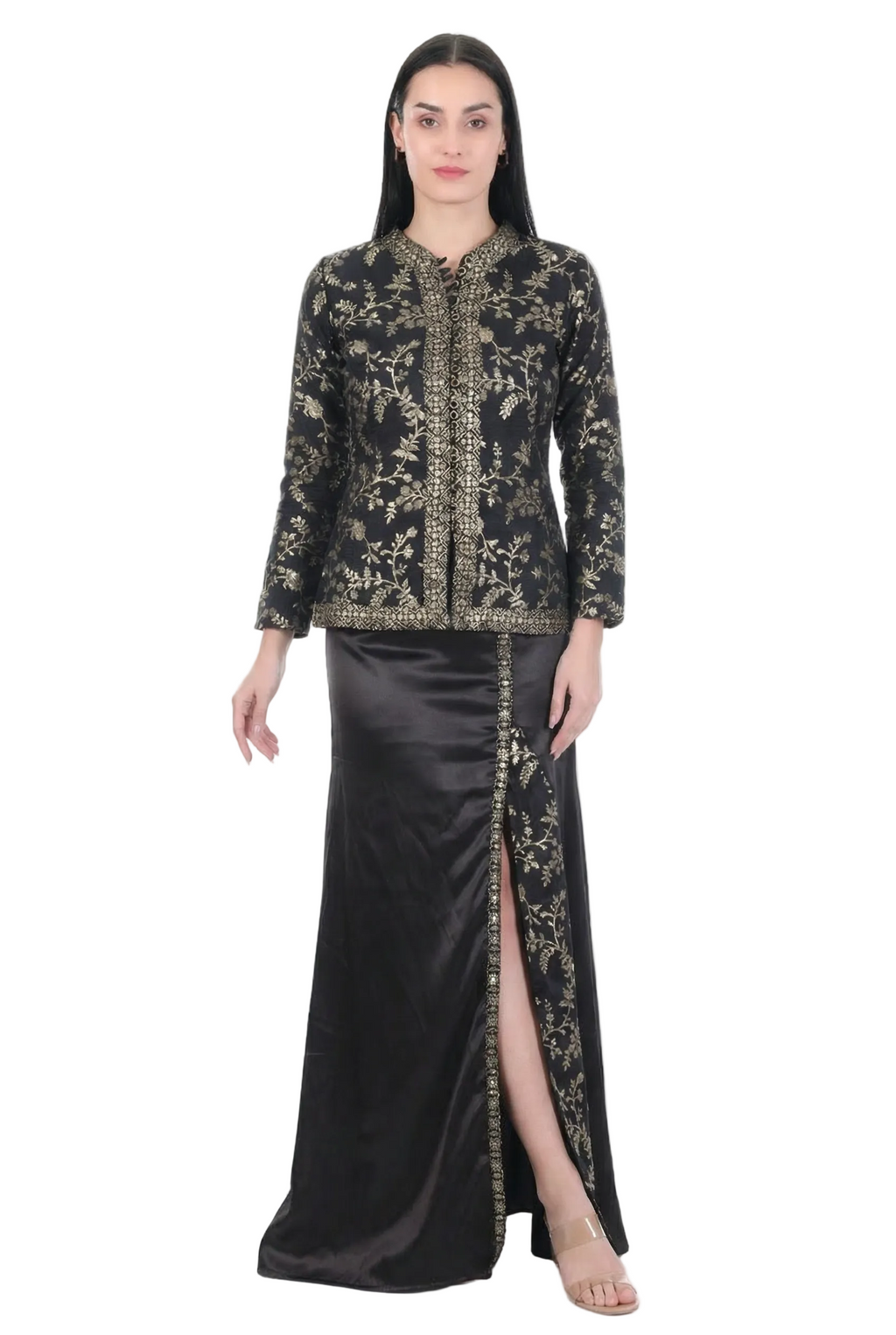 Noir Zariya Embroidered Jacket & Skirt Set