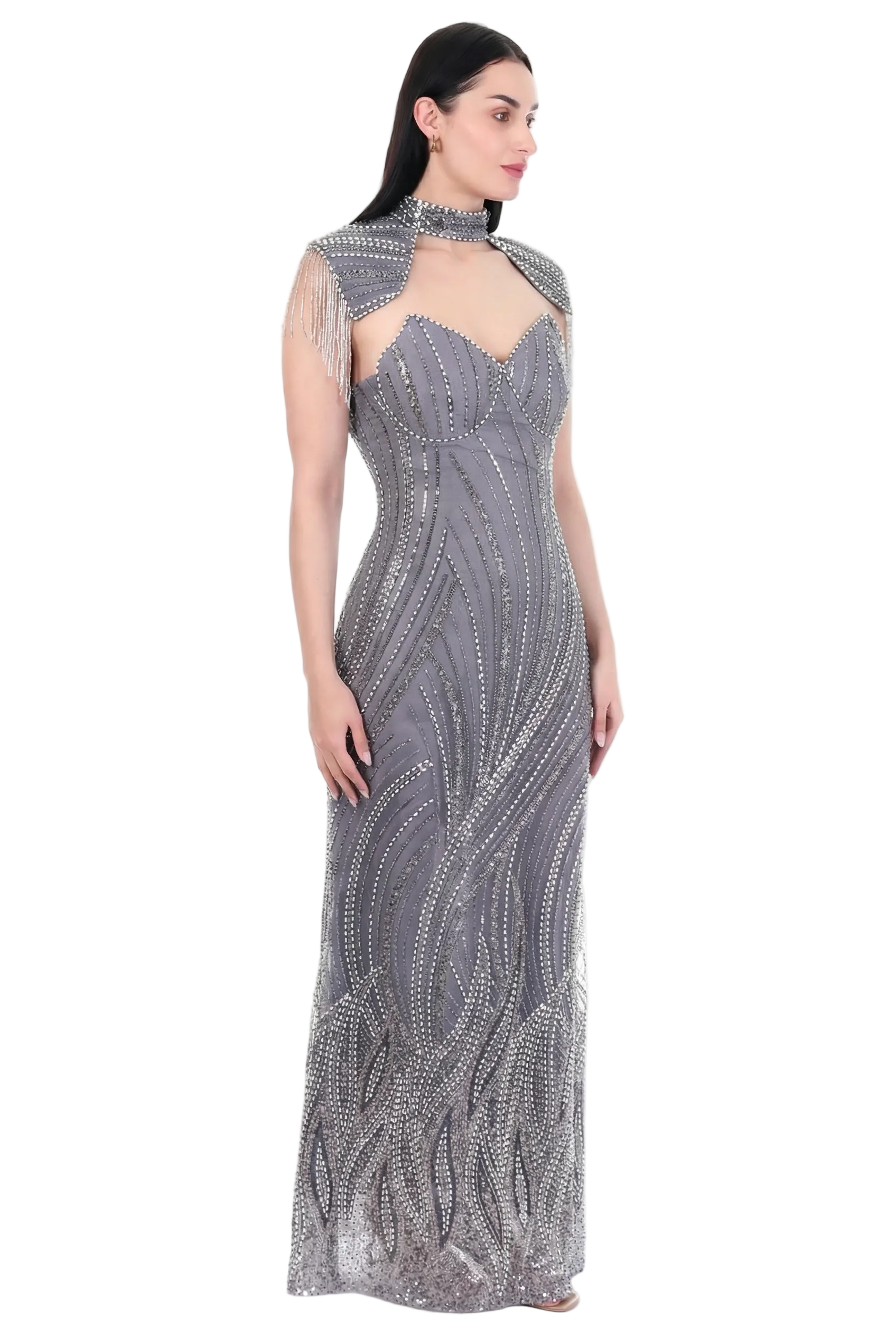Celeste Crystal Gown With Cape