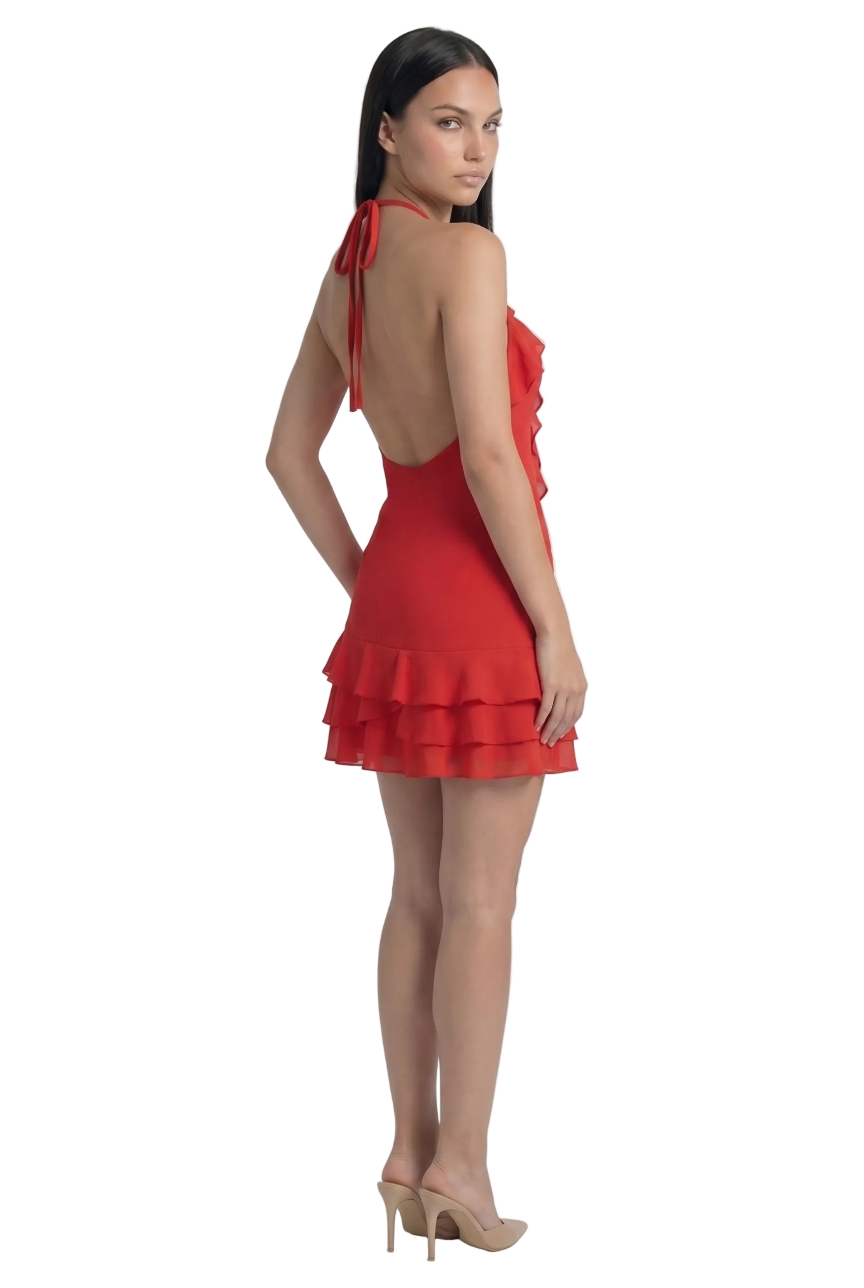 Scarlet Fleur Ruffle Halter Mini Dress