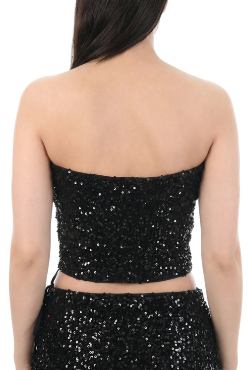 Black-Silver Sequin Bandeau Top
