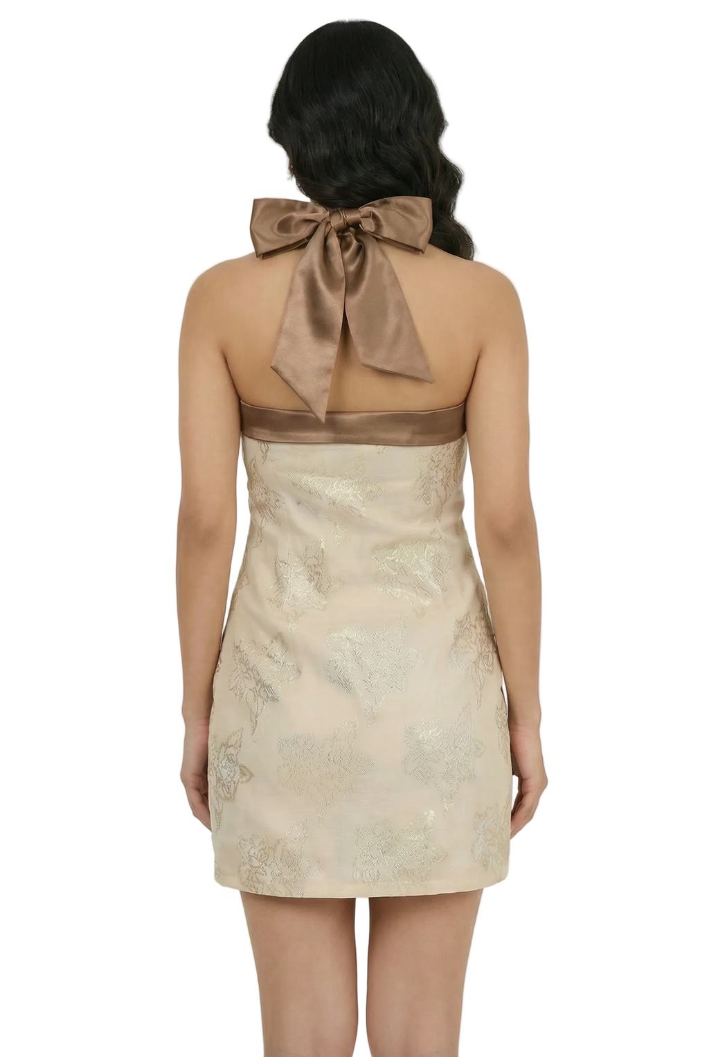 Strapless Cotton Mini Dress with Neck Tie Detail