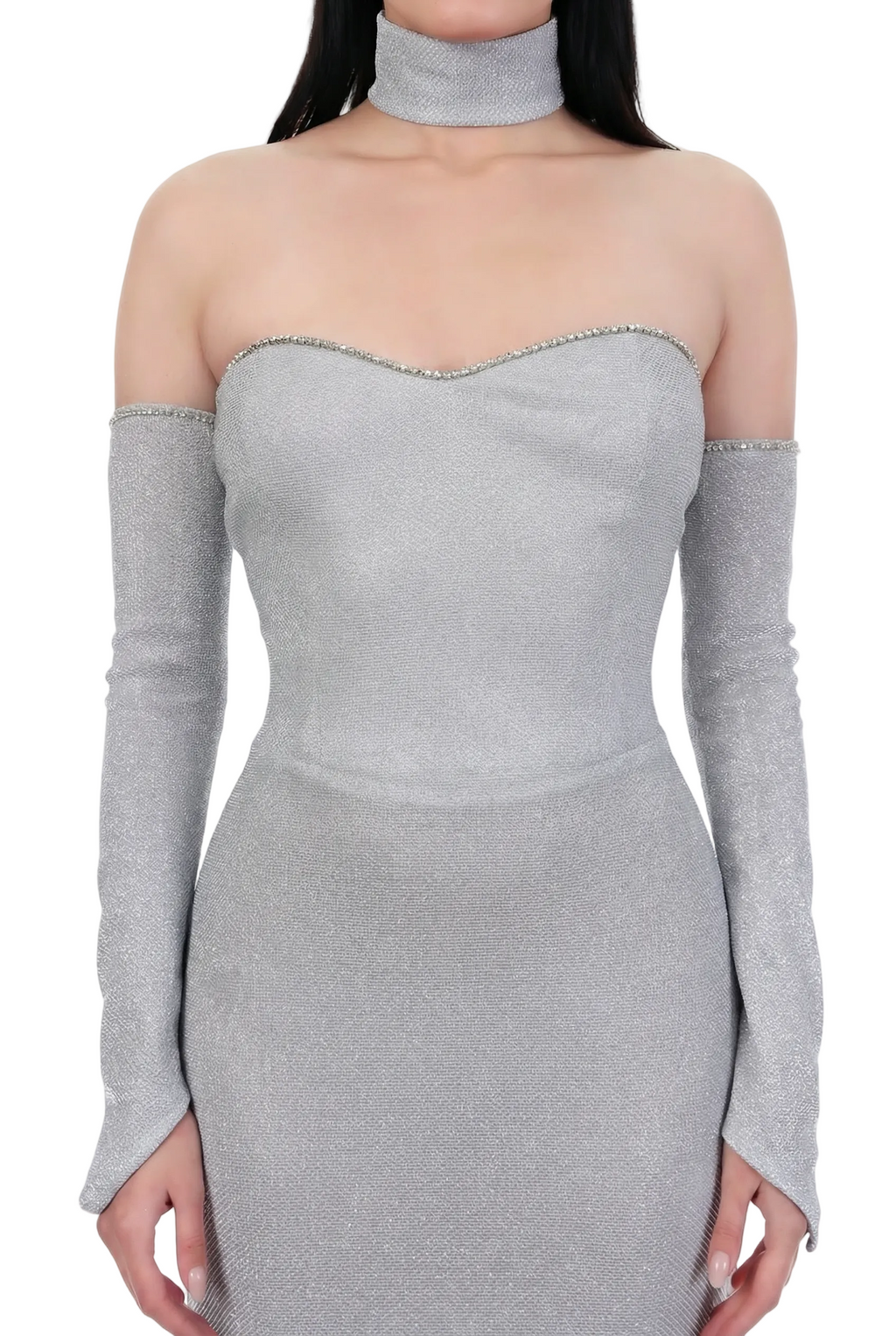 Ethereal Silver Choker Gown
