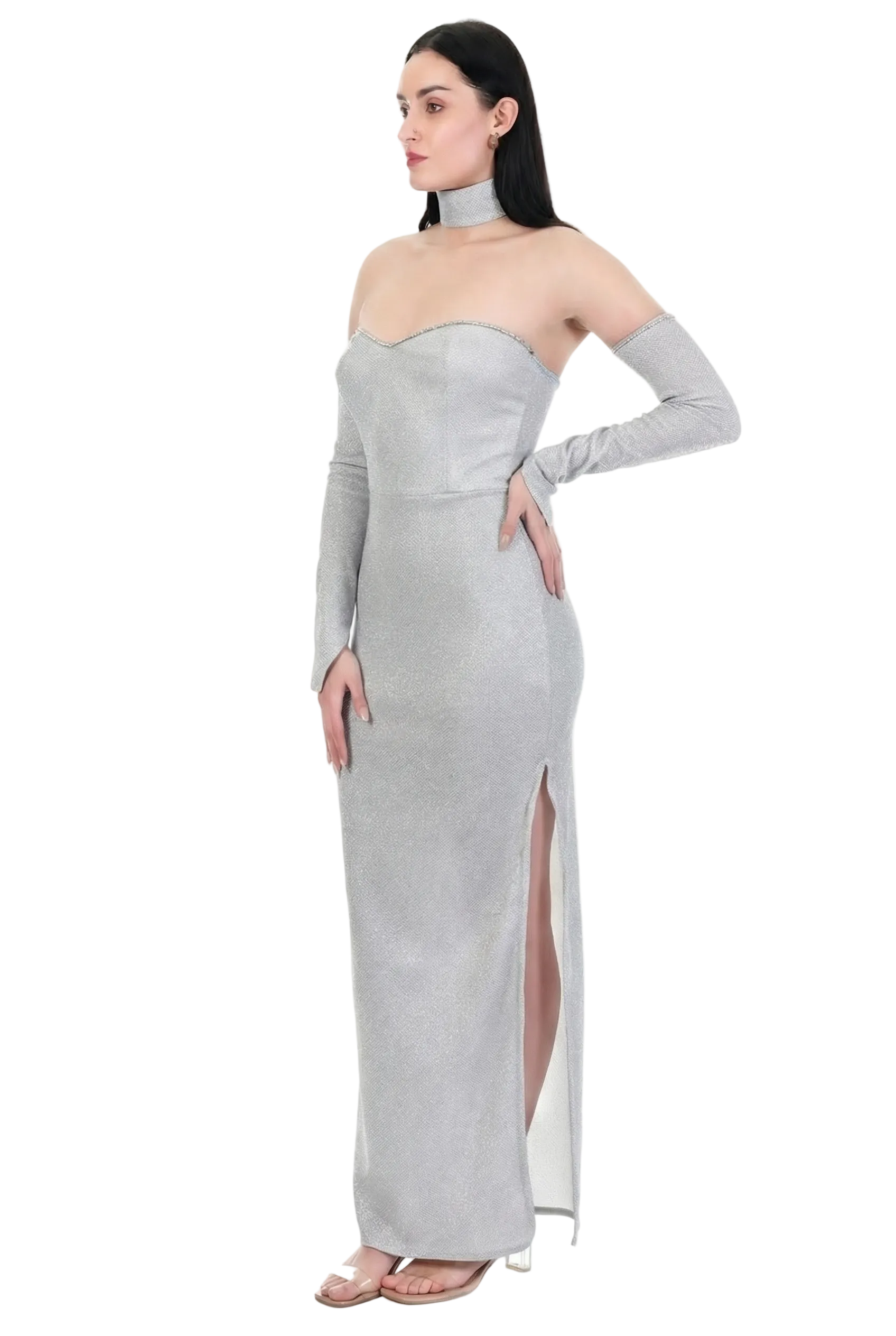 Ethereal Silver Choker Gown
