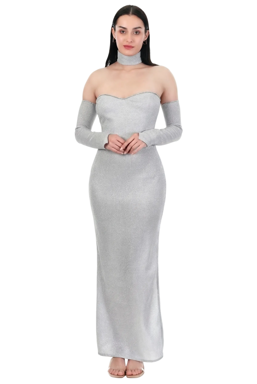 Ethereal Silver Choker Gown