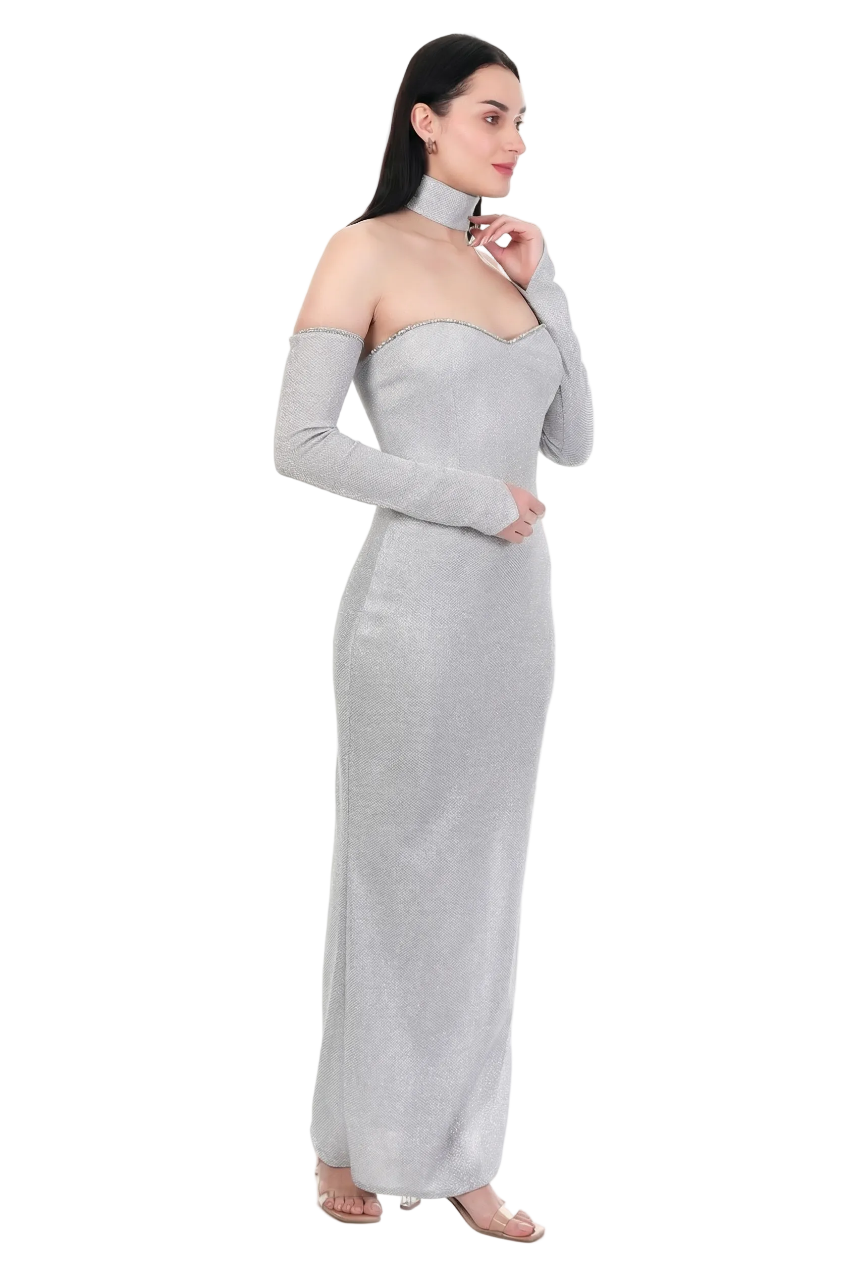 Ethereal Silver Choker Gown