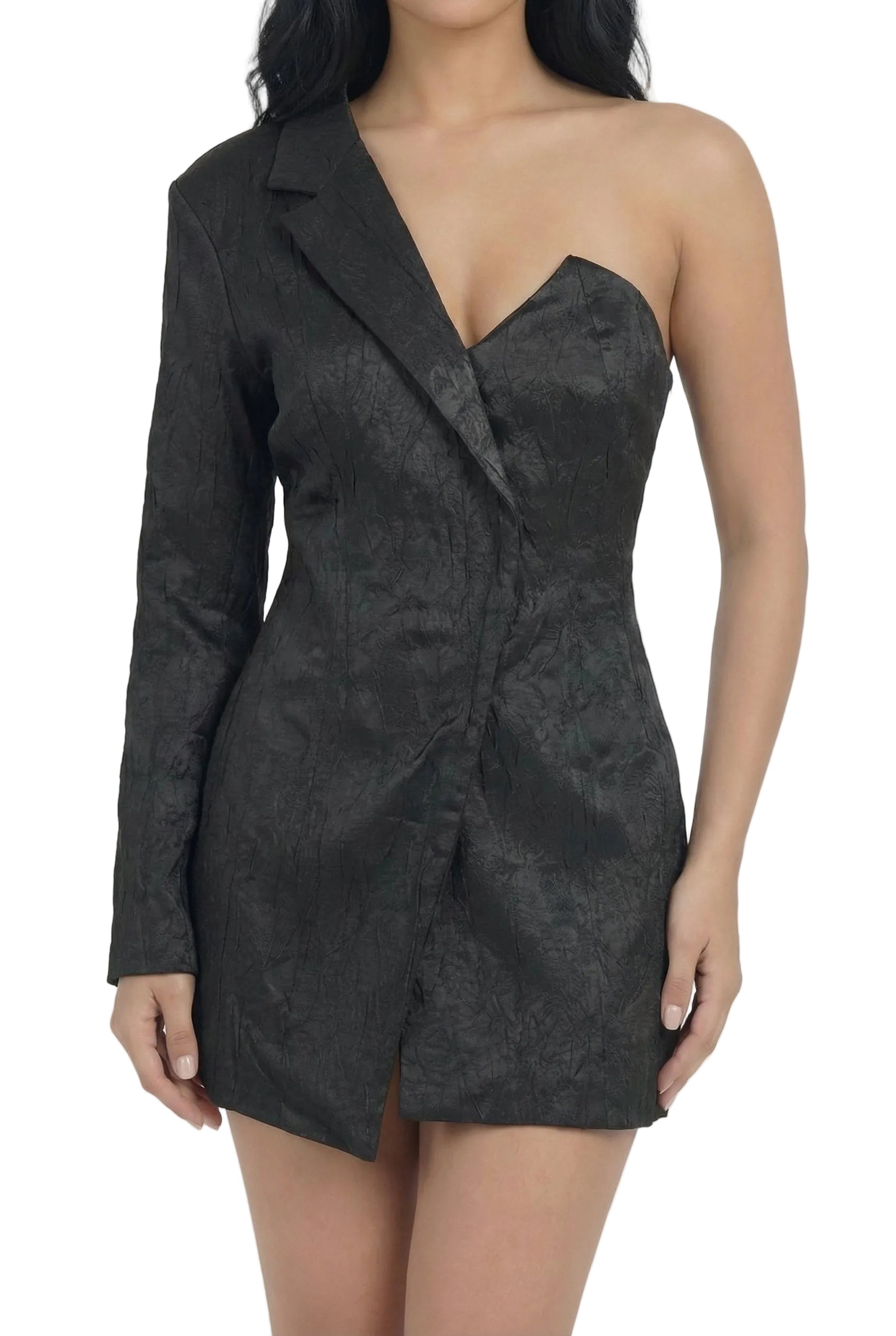 Noir Élan Asymmetric Blazer Dress