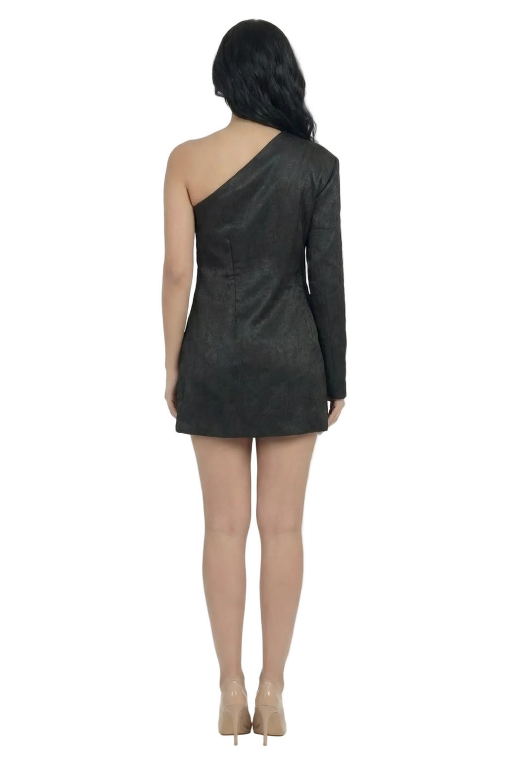 Noir Élan Asymmetric Blazer Dress