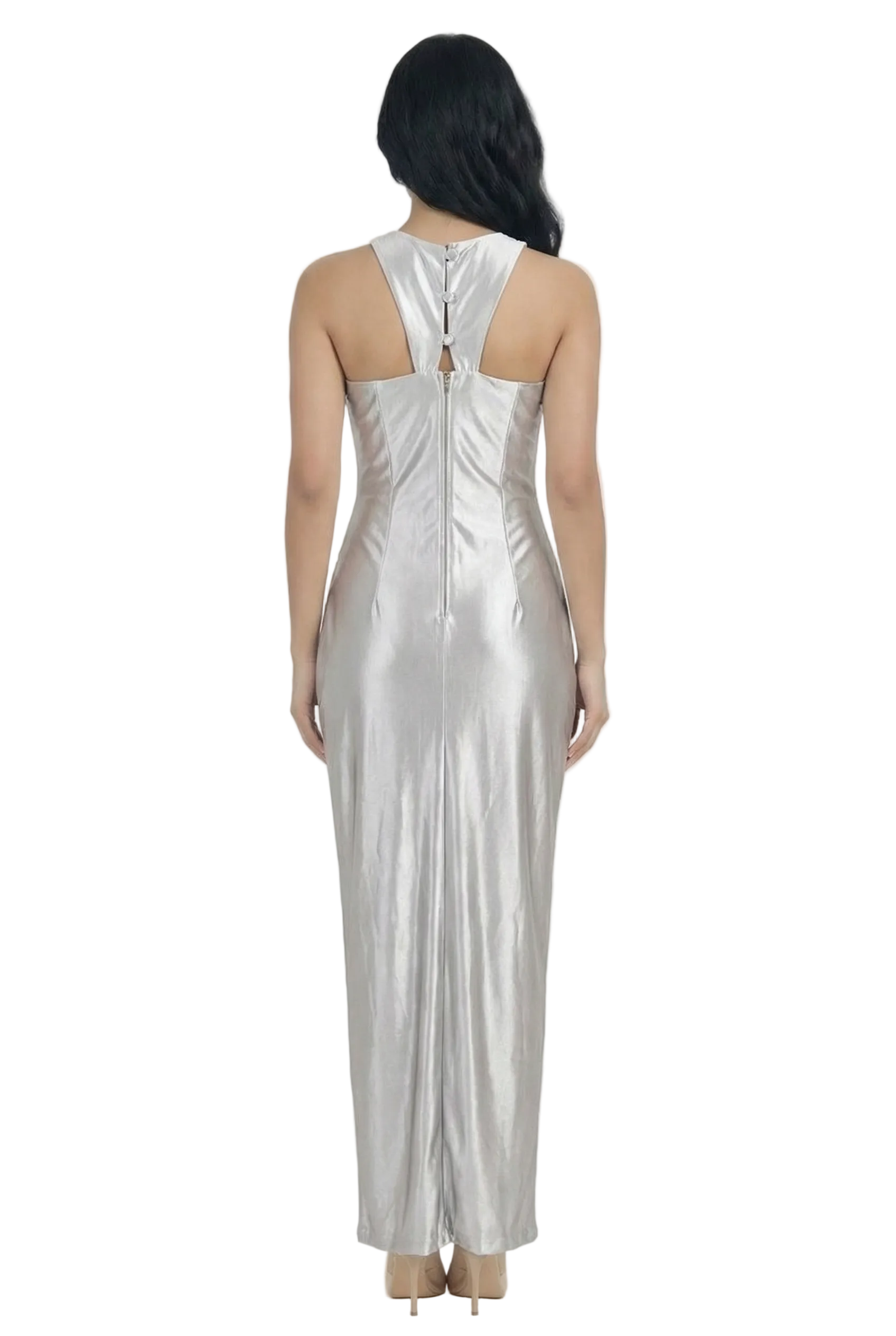 Lustre Élan Cross-Neck Satin Evening Gown