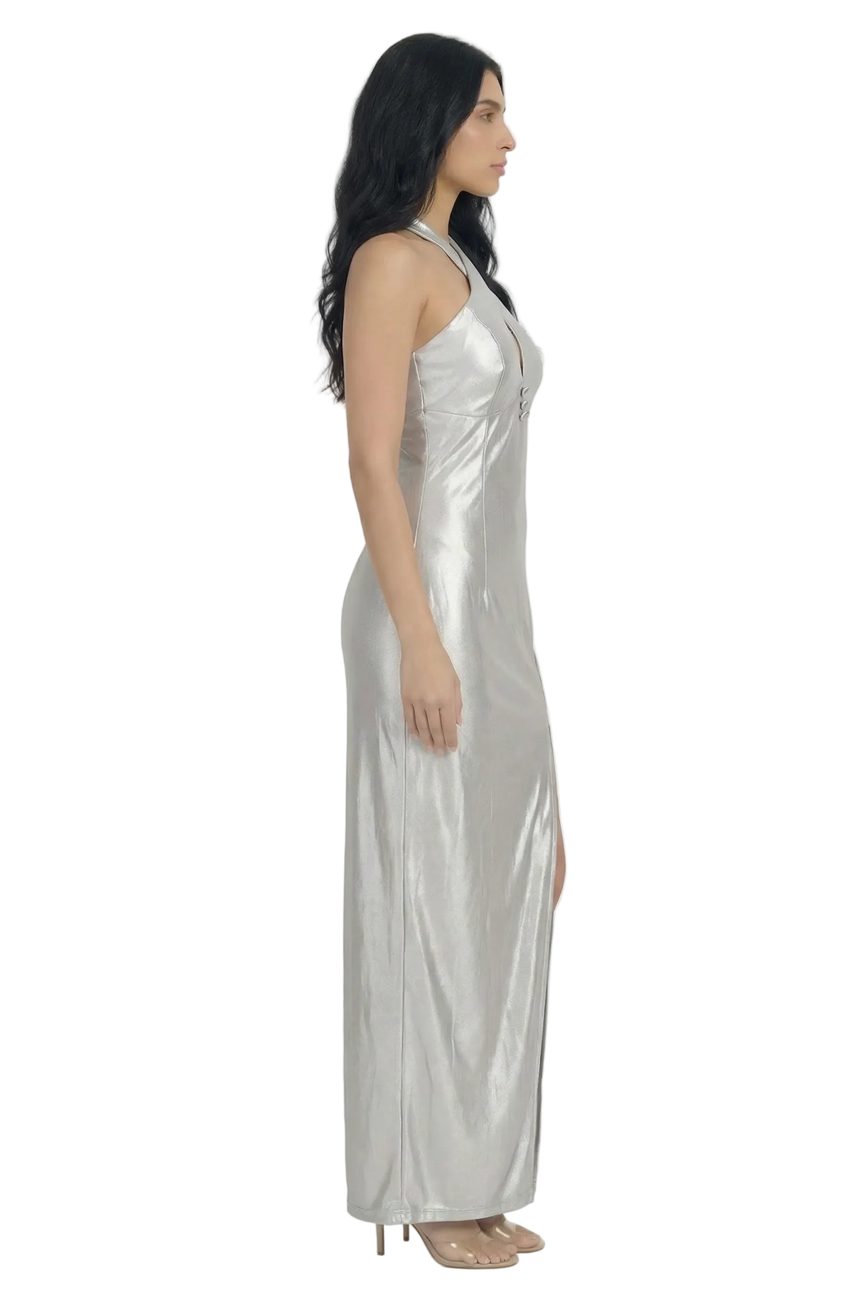 Lustre Élan Cross-Neck Satin Evening Gown