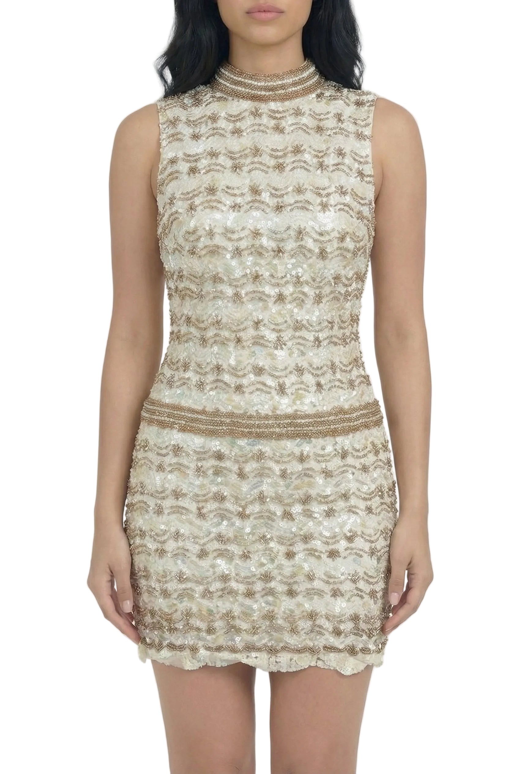 Ivory Regalia Embellished High-Neck Mini Dress