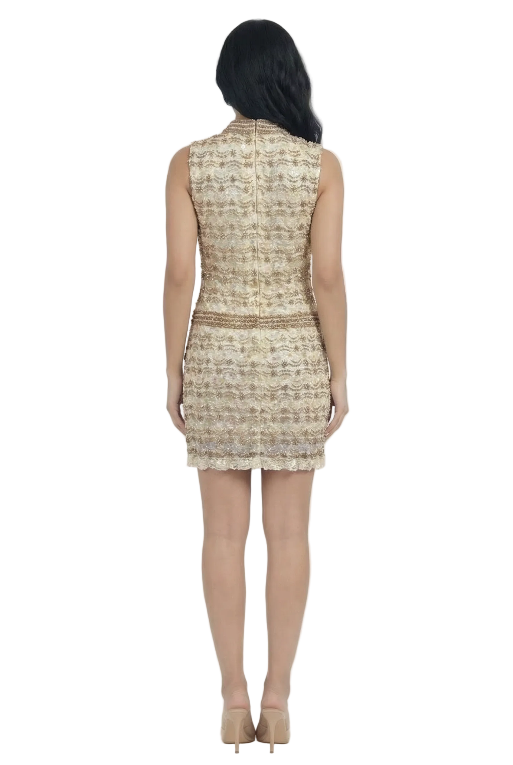 Ivory Regalia Embellished High-Neck Mini Dress