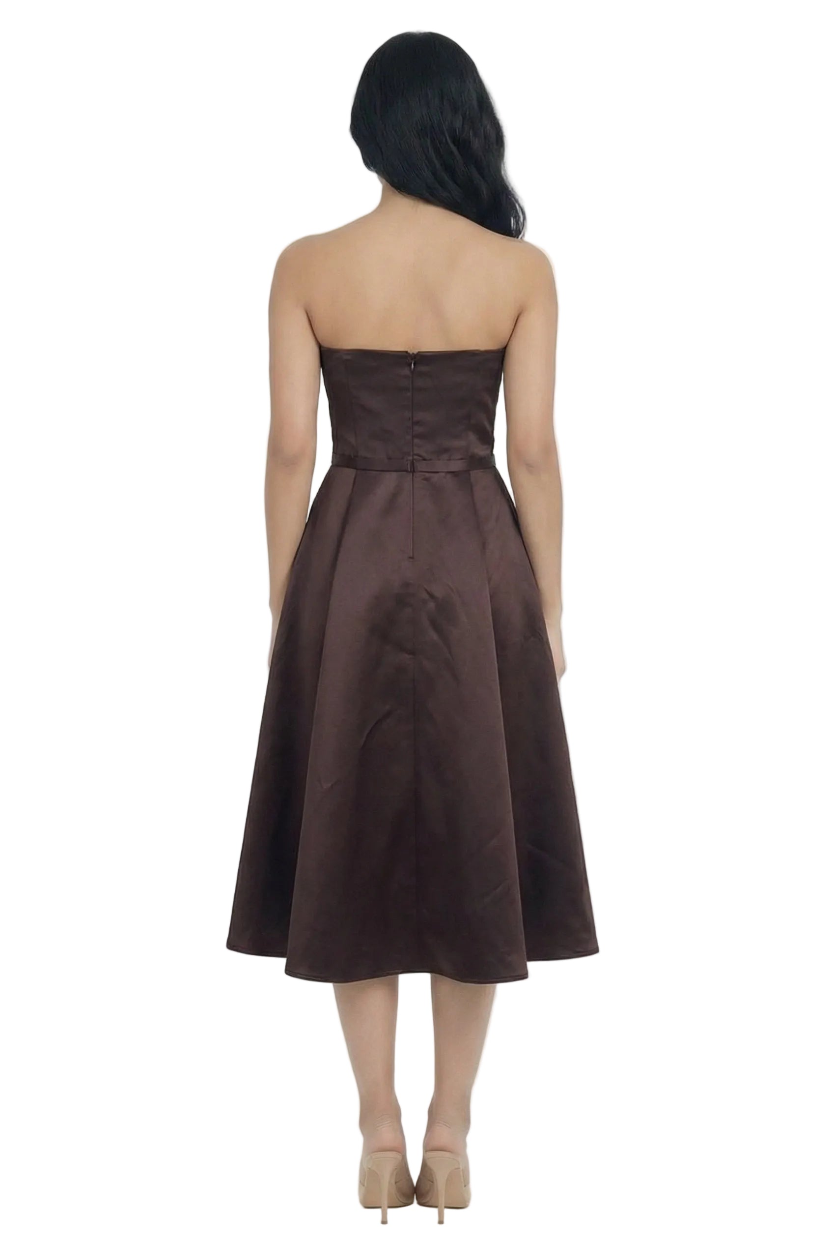 Espresso Élan Strapless Satin Midi Dress