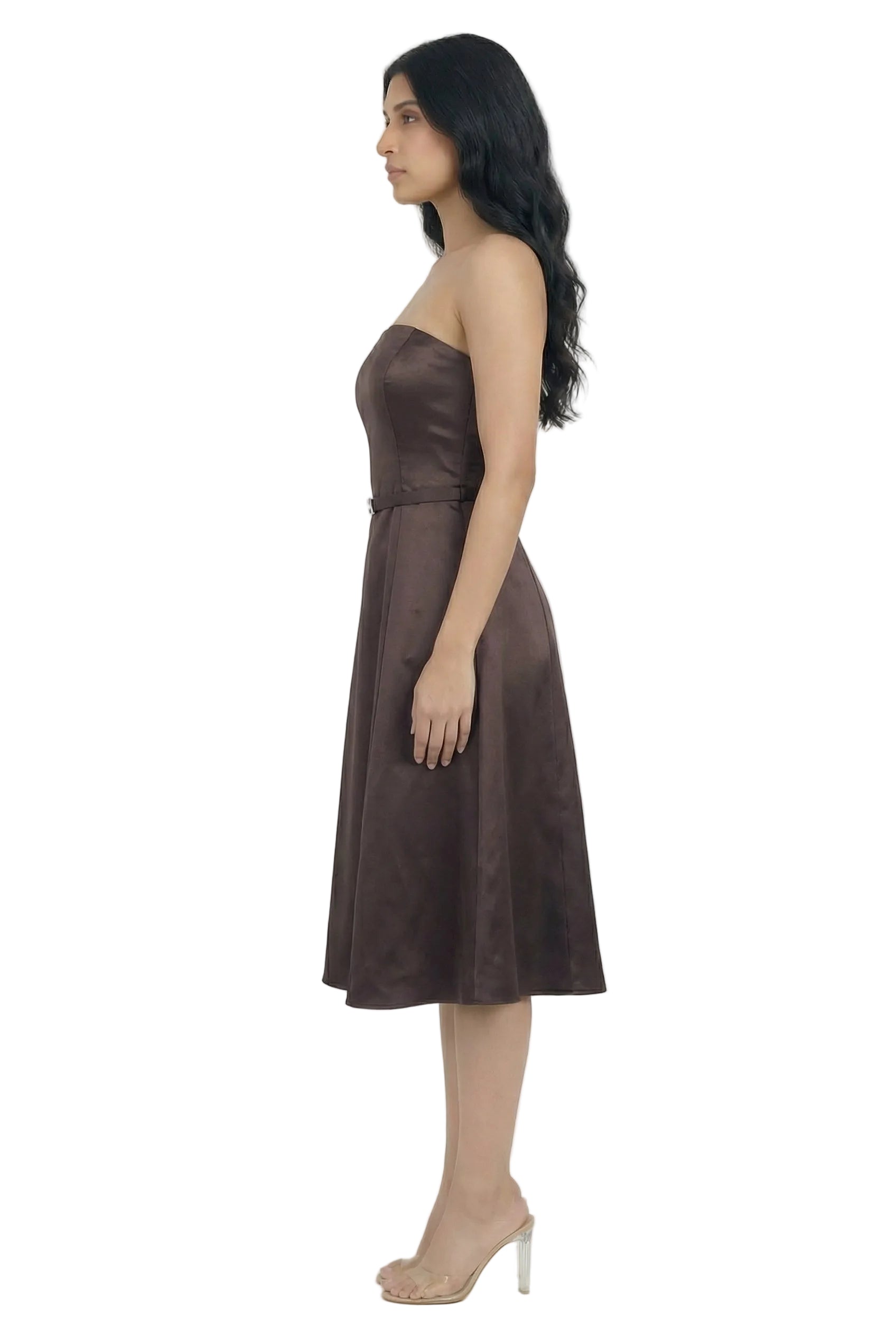 Espresso Élan Strapless Satin Midi Dress