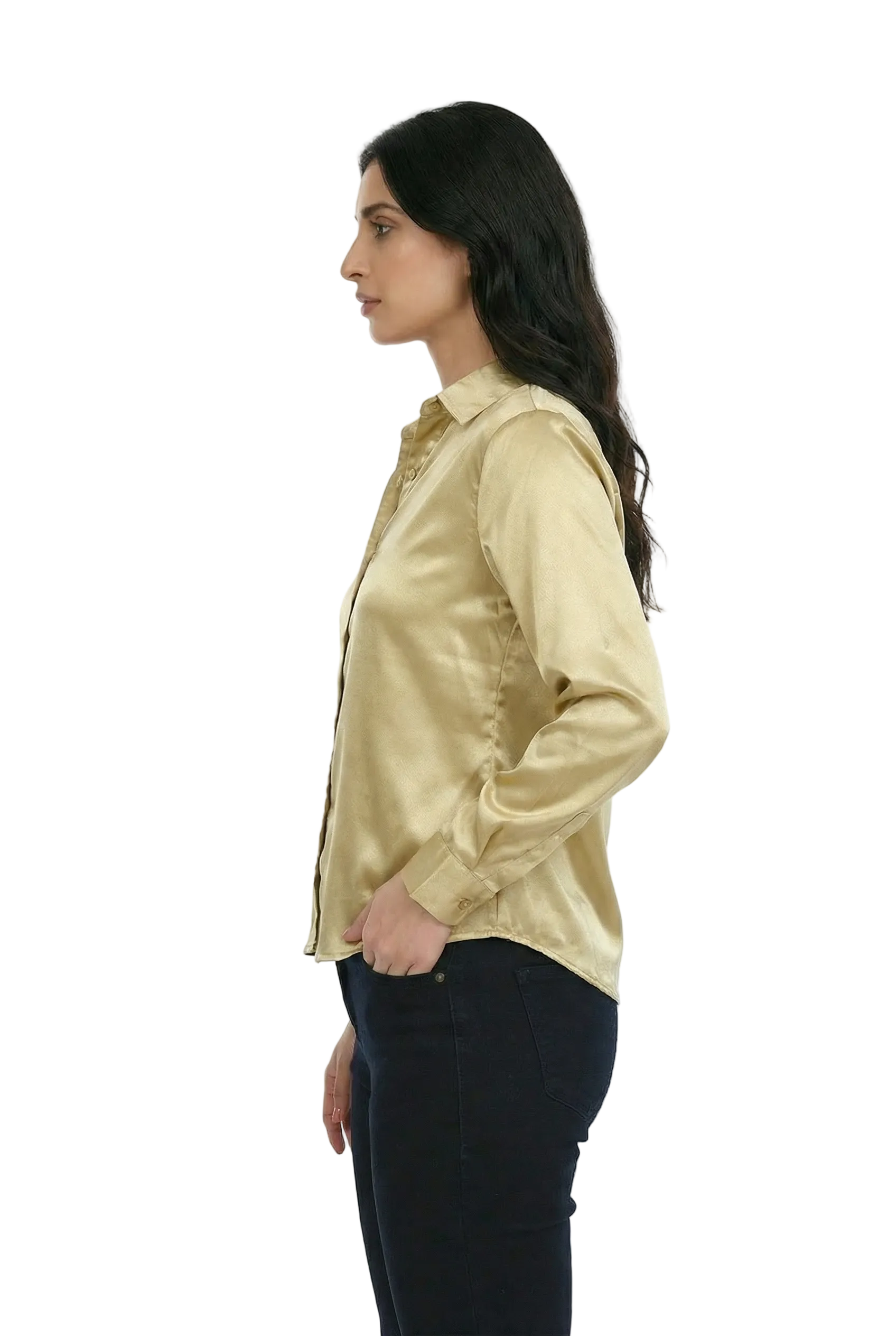 Lumière Gold Satin Classic Shirt