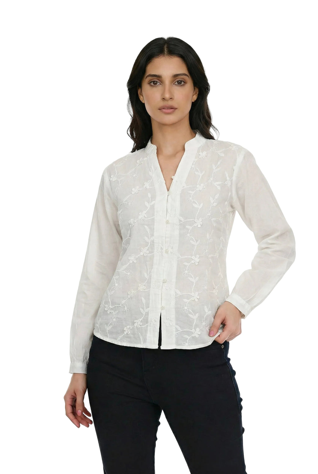 Ivory Fleur Embroidered Sheer Shirt