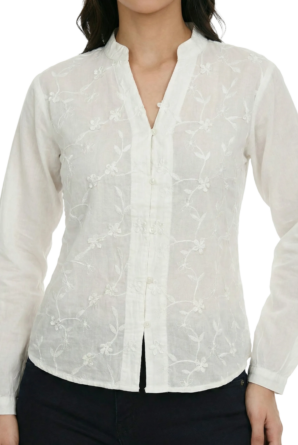 Ivory Fleur Embroidered Sheer Shirt