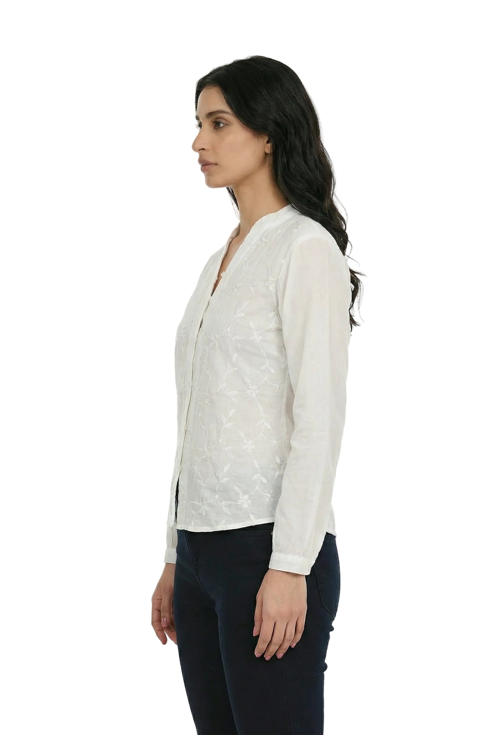Ivory Fleur Embroidered Sheer Shirt