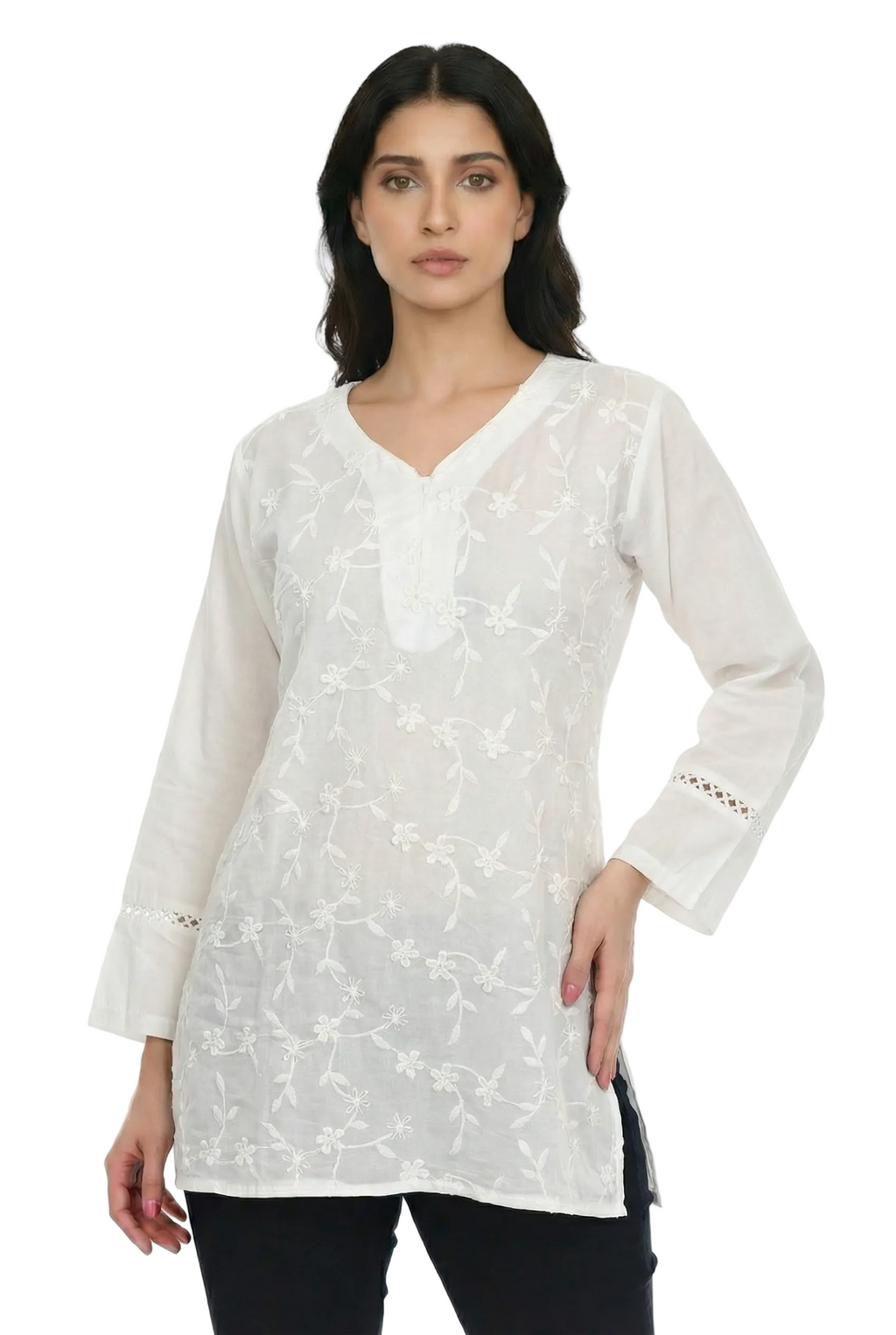 Ivory Willow Embroidered Short Kurti