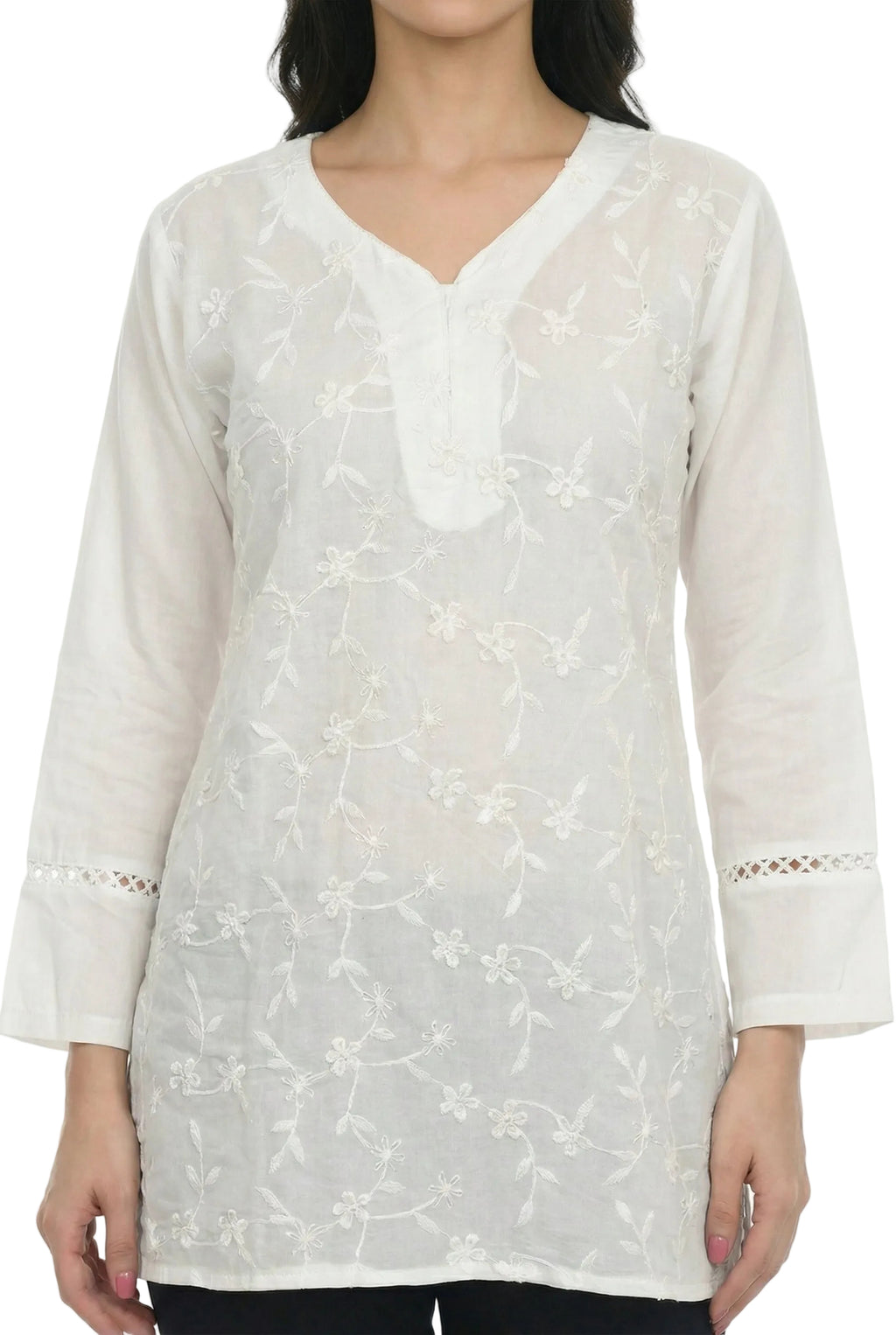 Ivory Willow Embroidered Short Kurti