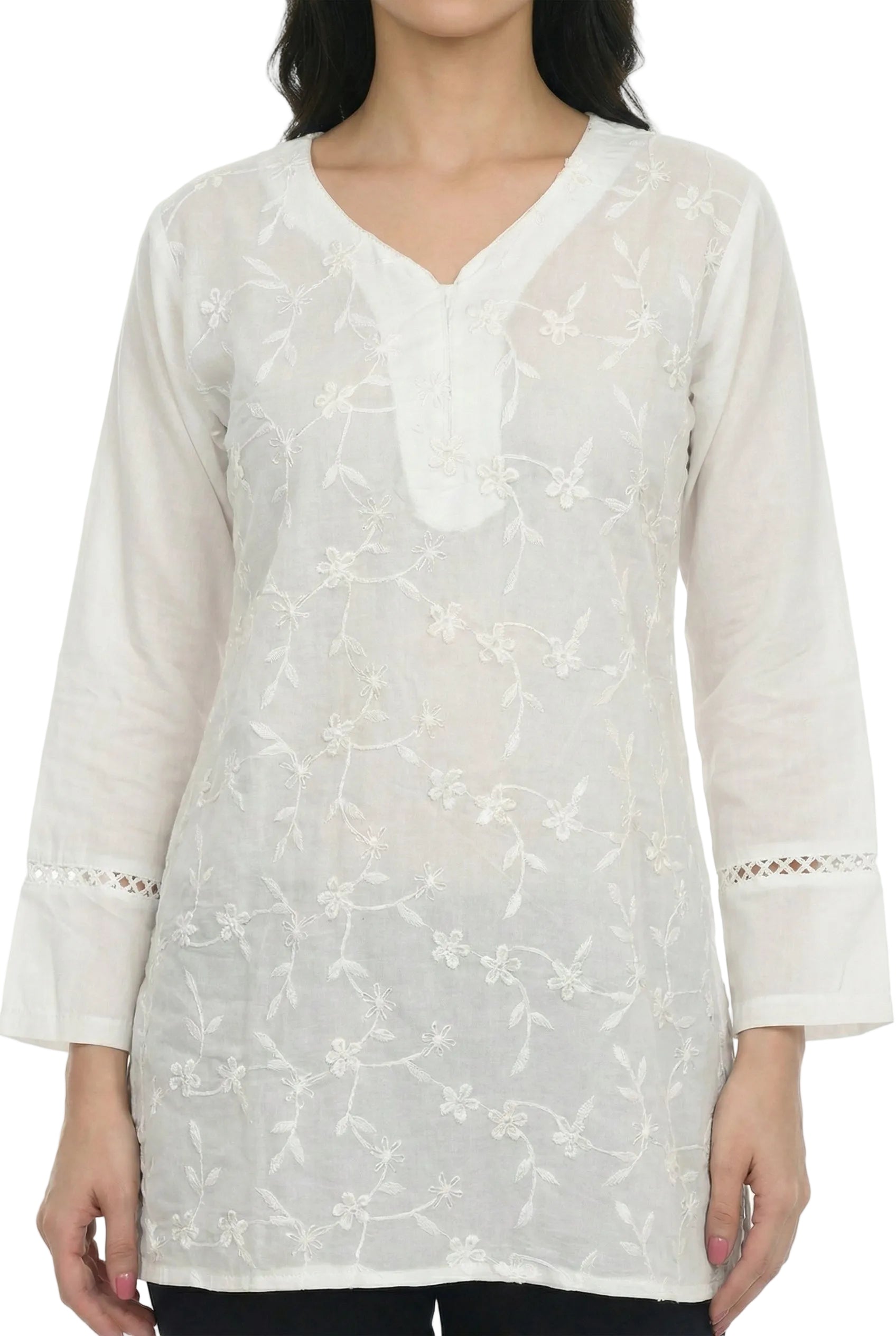 Ivory Willow Embroidered Short Kurti