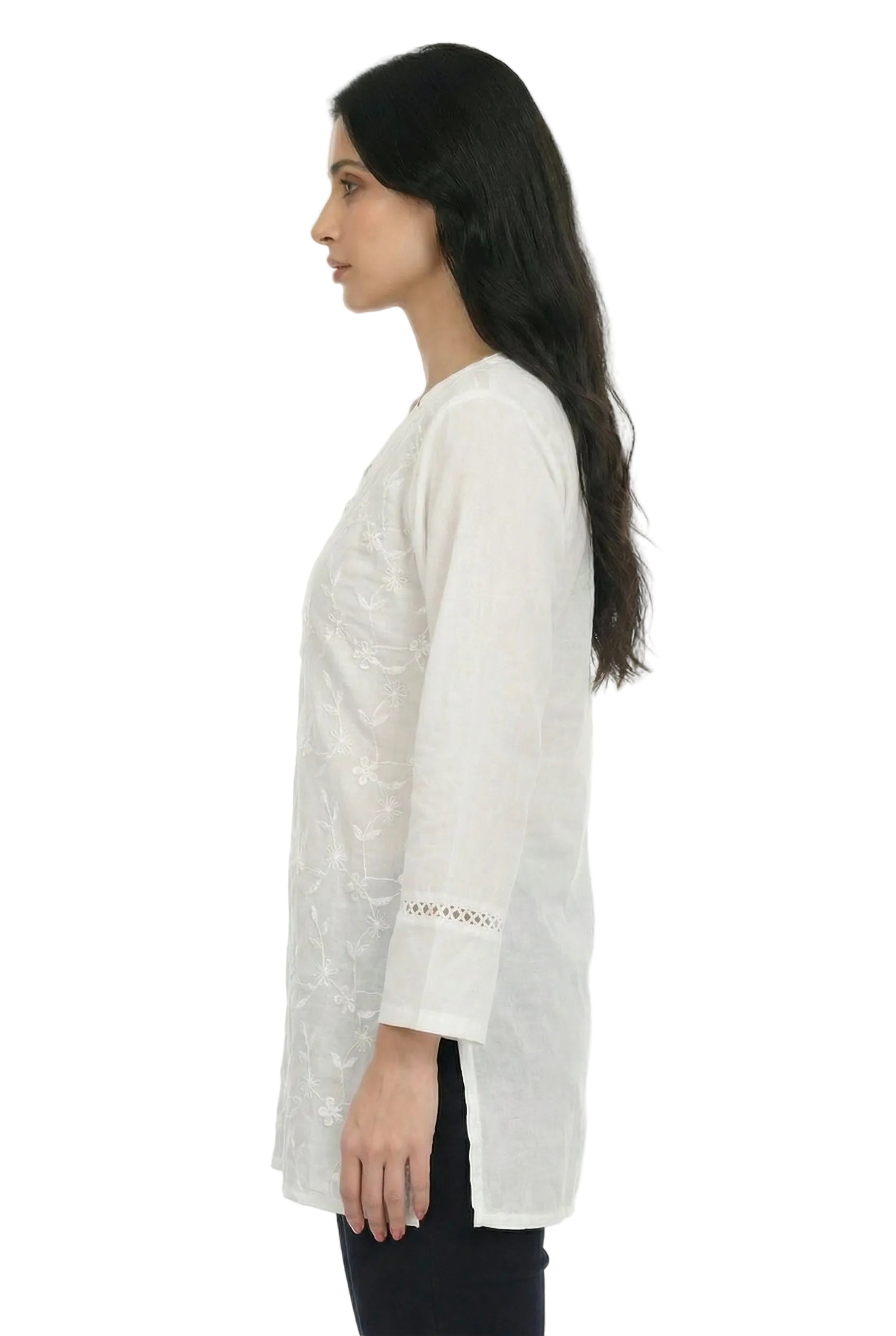 Ivory Willow Embroidered Short Kurti