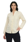 Ecru Noor Embroidered Band-Collar Shirt