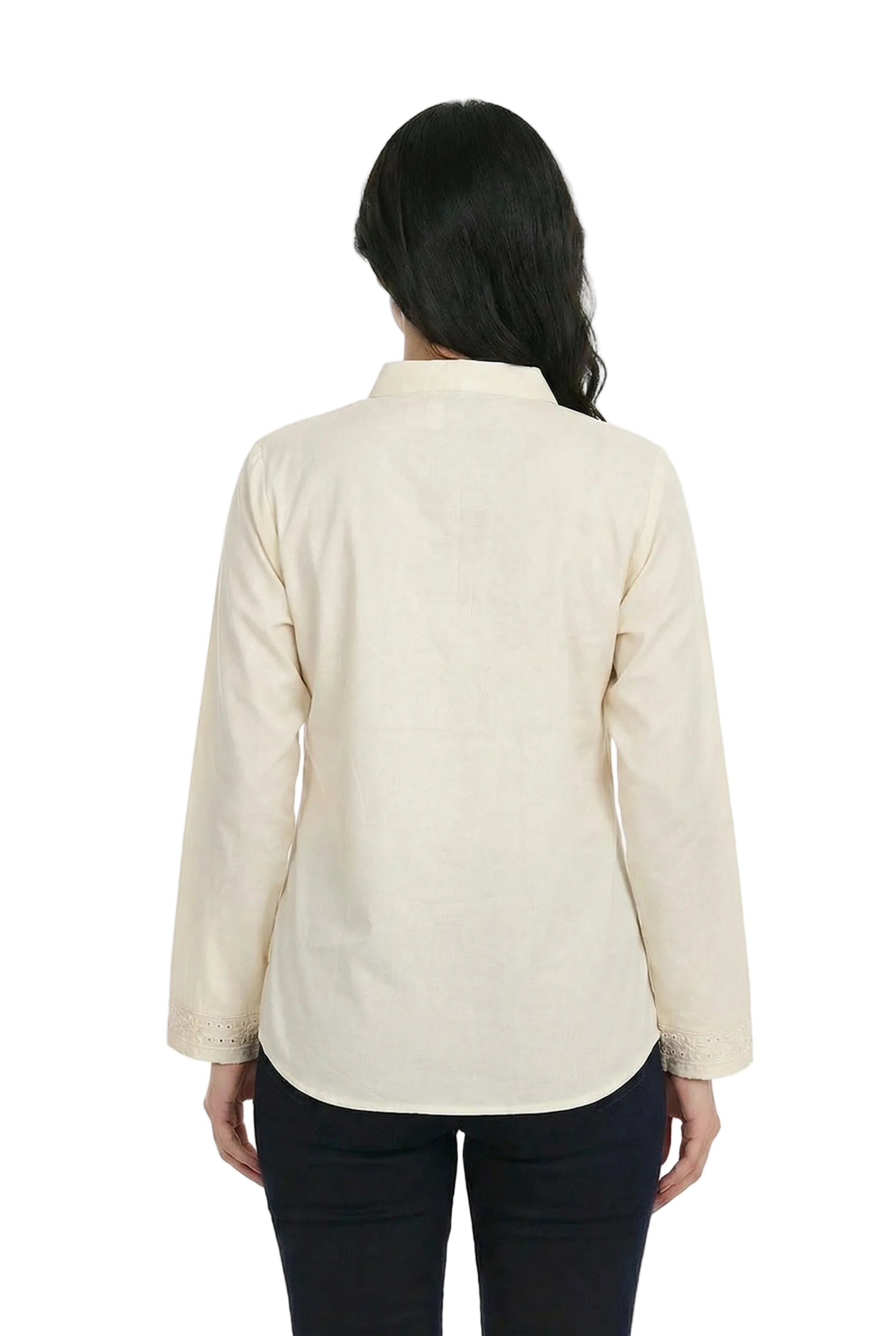 Ecru Noor Embroidered Band-Collar Shirt