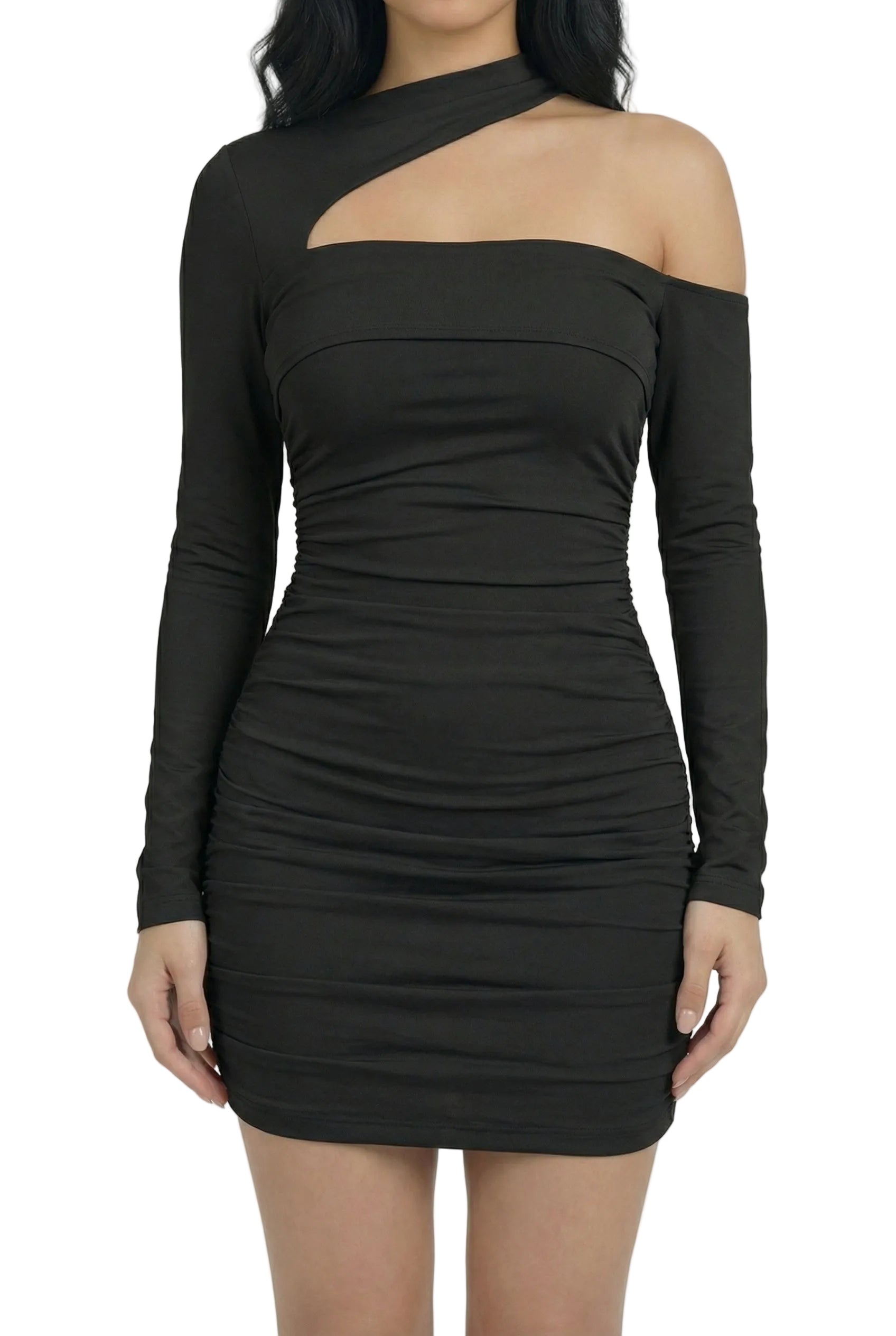 Noir Axis Cut-Out Ruched Mini Dress