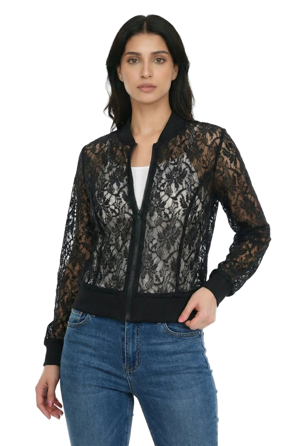 Noir Lace Sheer Embroidered Jacket