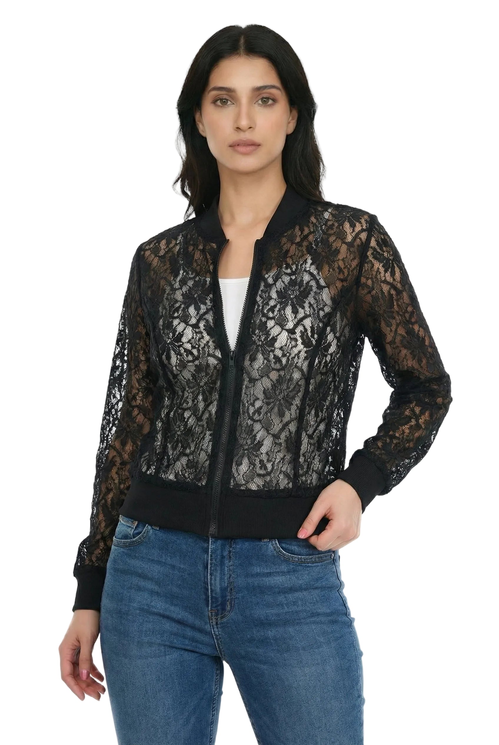 Noir Lace Sheer Embroidered Jacket