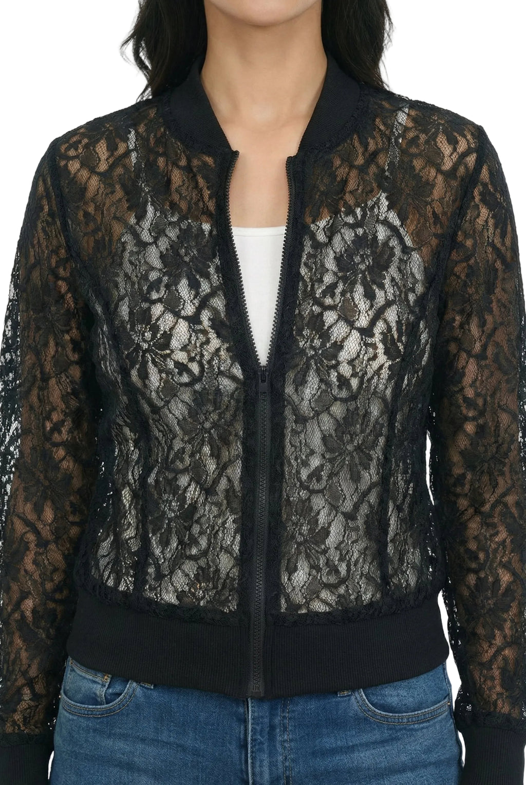 Noir Lace Sheer Embroidered Jacket