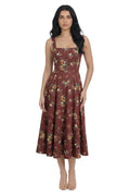Rust Bloom Square Neck Midi Dress
