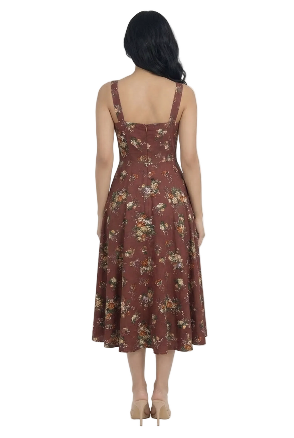 Rust Bloom Square Neck Midi Dress