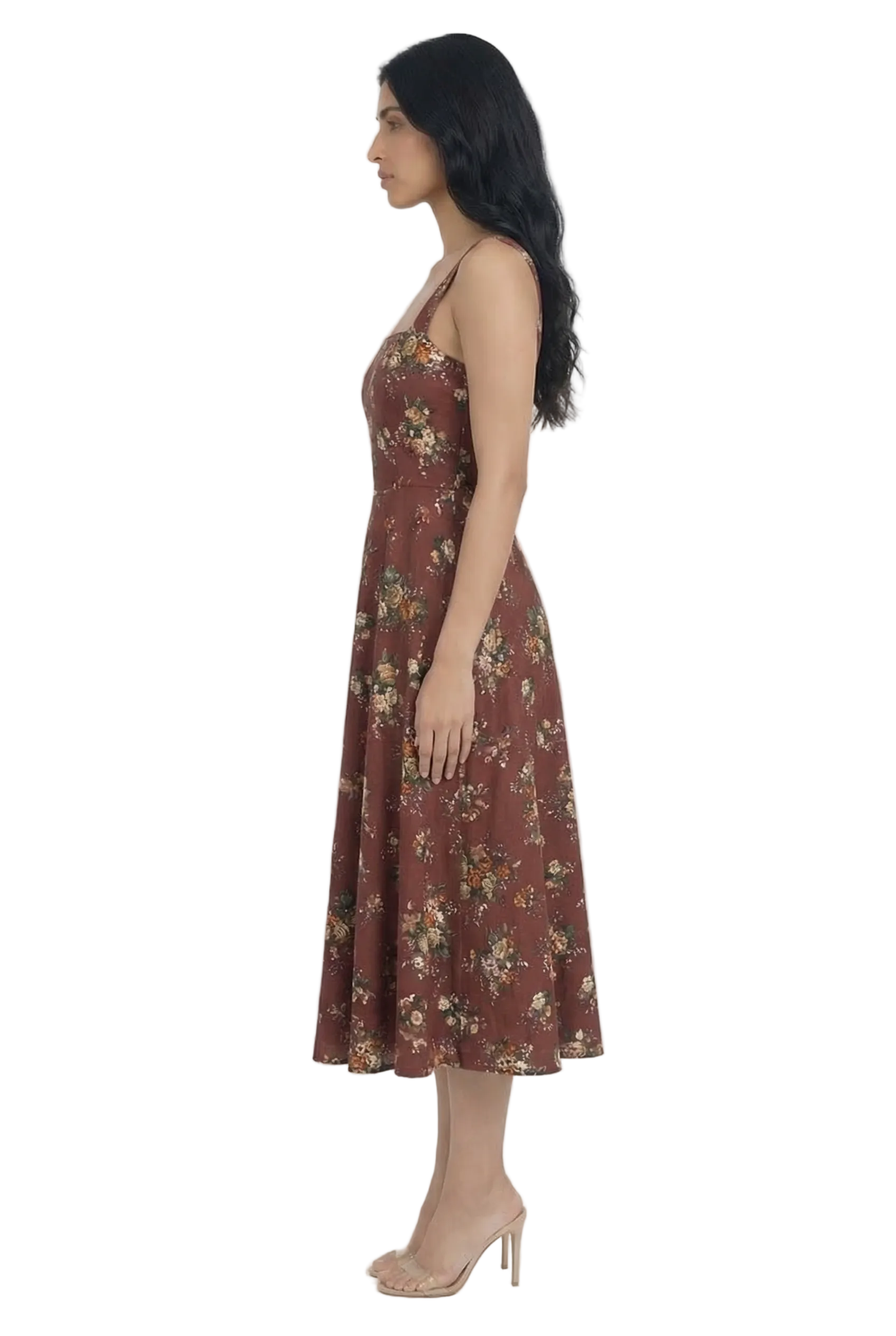 Rust Bloom Square Neck Midi Dress
