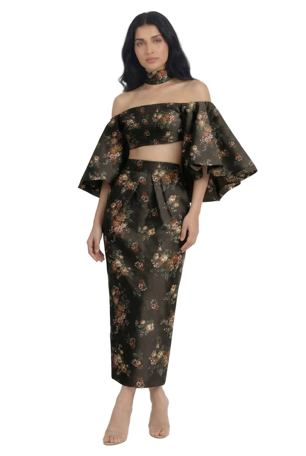 Noir Garden Off-Shoulder Choker Co-ord Set