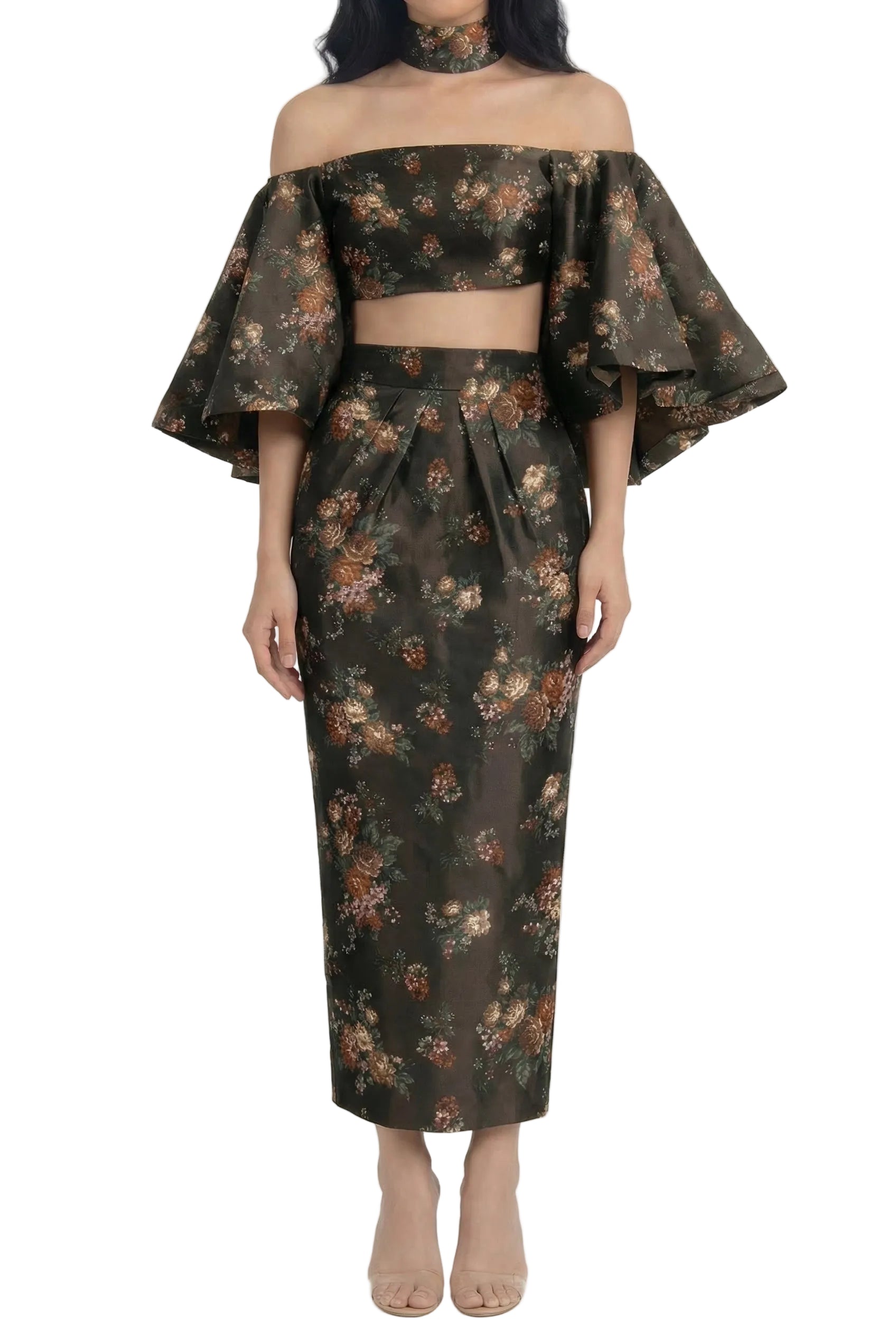 Noir Garden Off-Shoulder Choker Co-ord Set