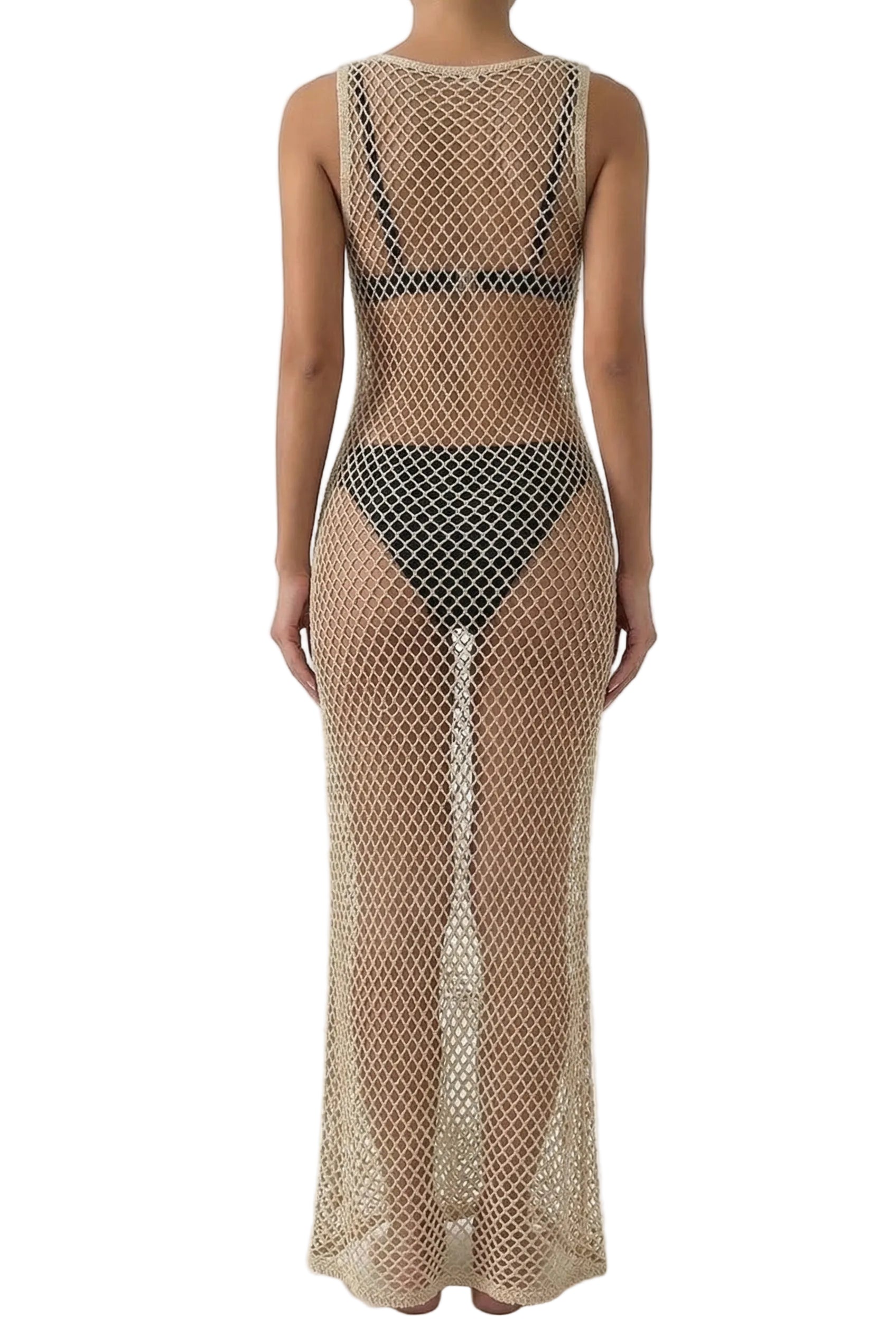 Sand Net Sheer Cover-Up Maxi Dress