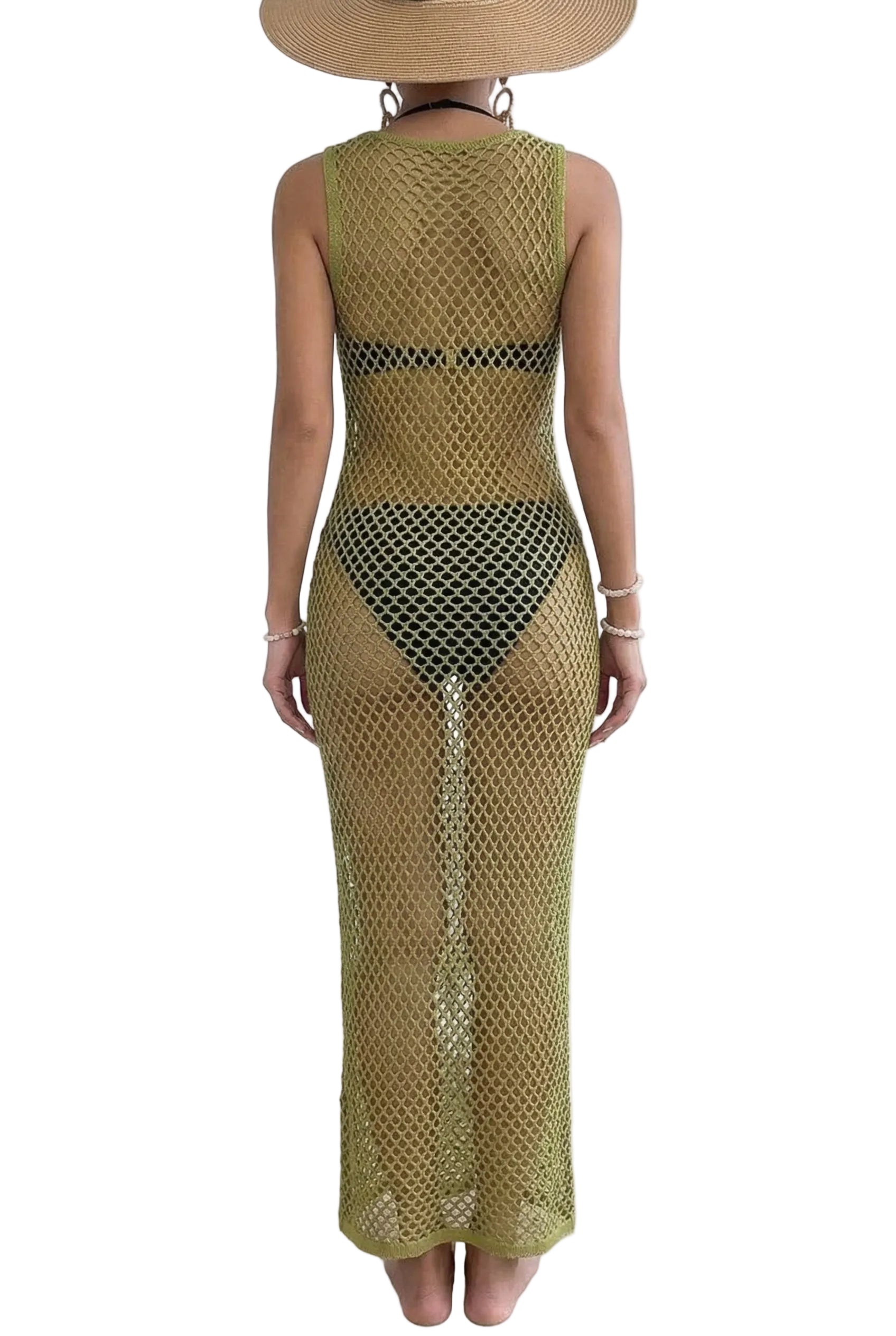 Olive Net Sheer Cover-Up Maxi Dress