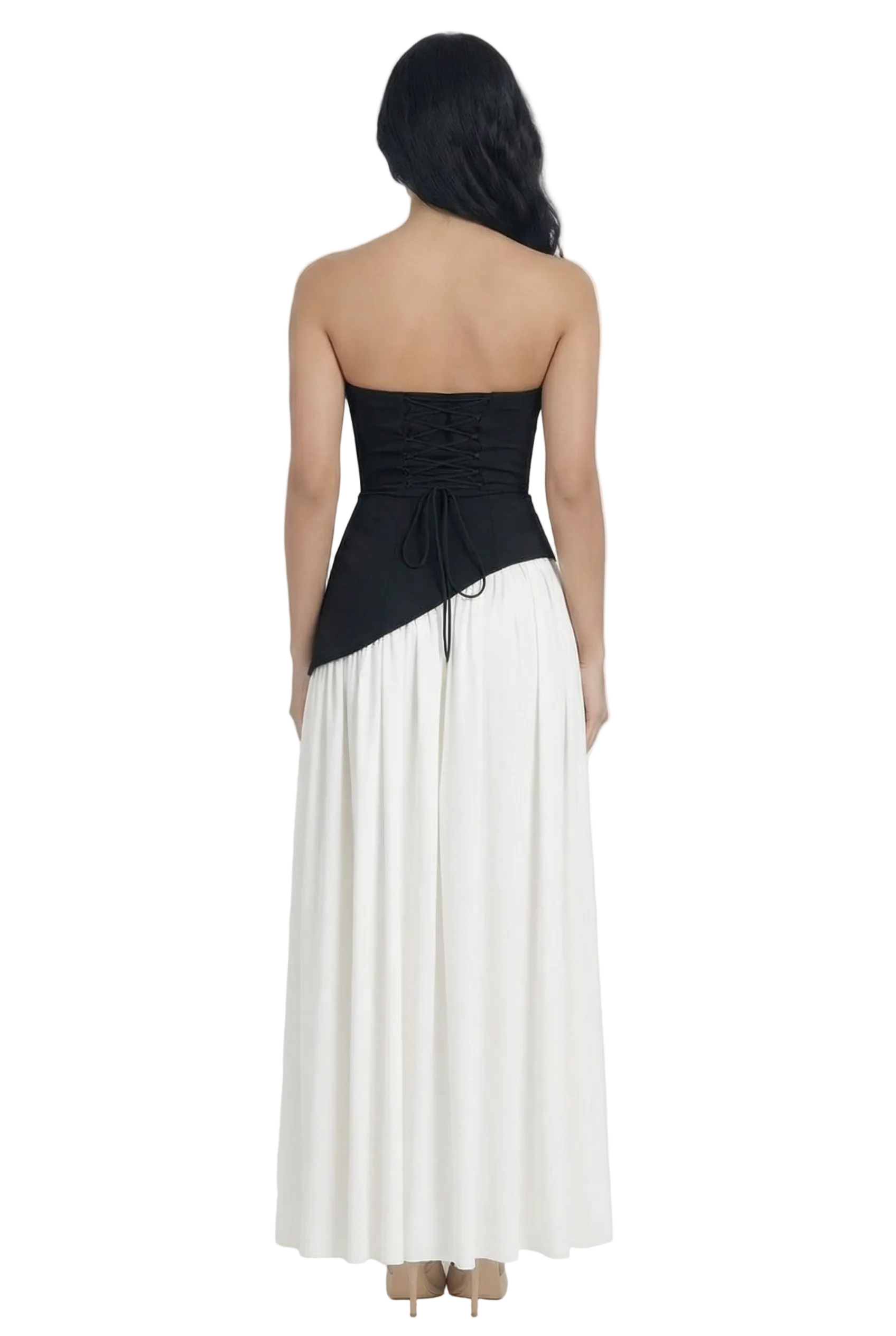 Noir Ivory Asymmetric Scarf Detail Gown