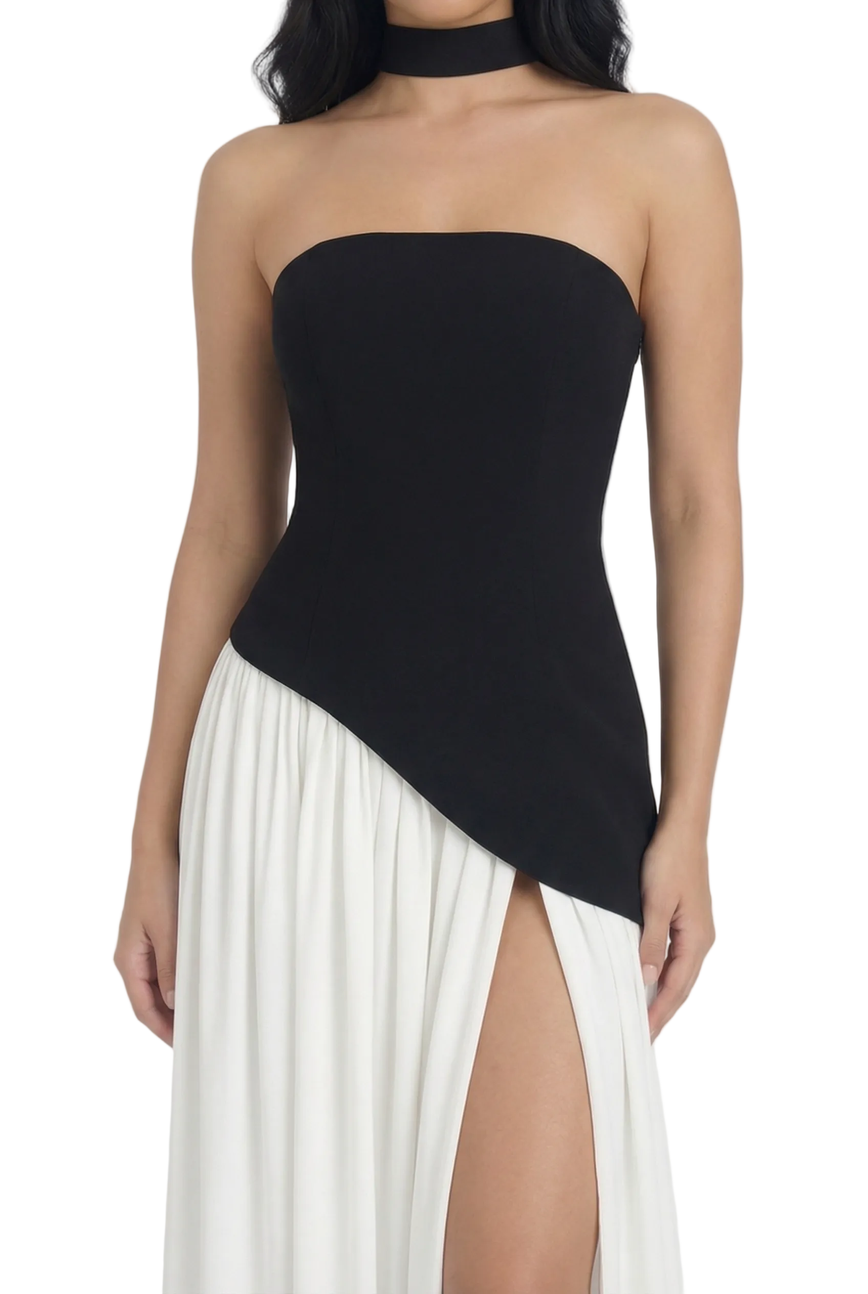 Noir Ivory Asymmetric Scarf Detail Gown