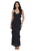 Noir Cascade Ruffle Maxi Dress