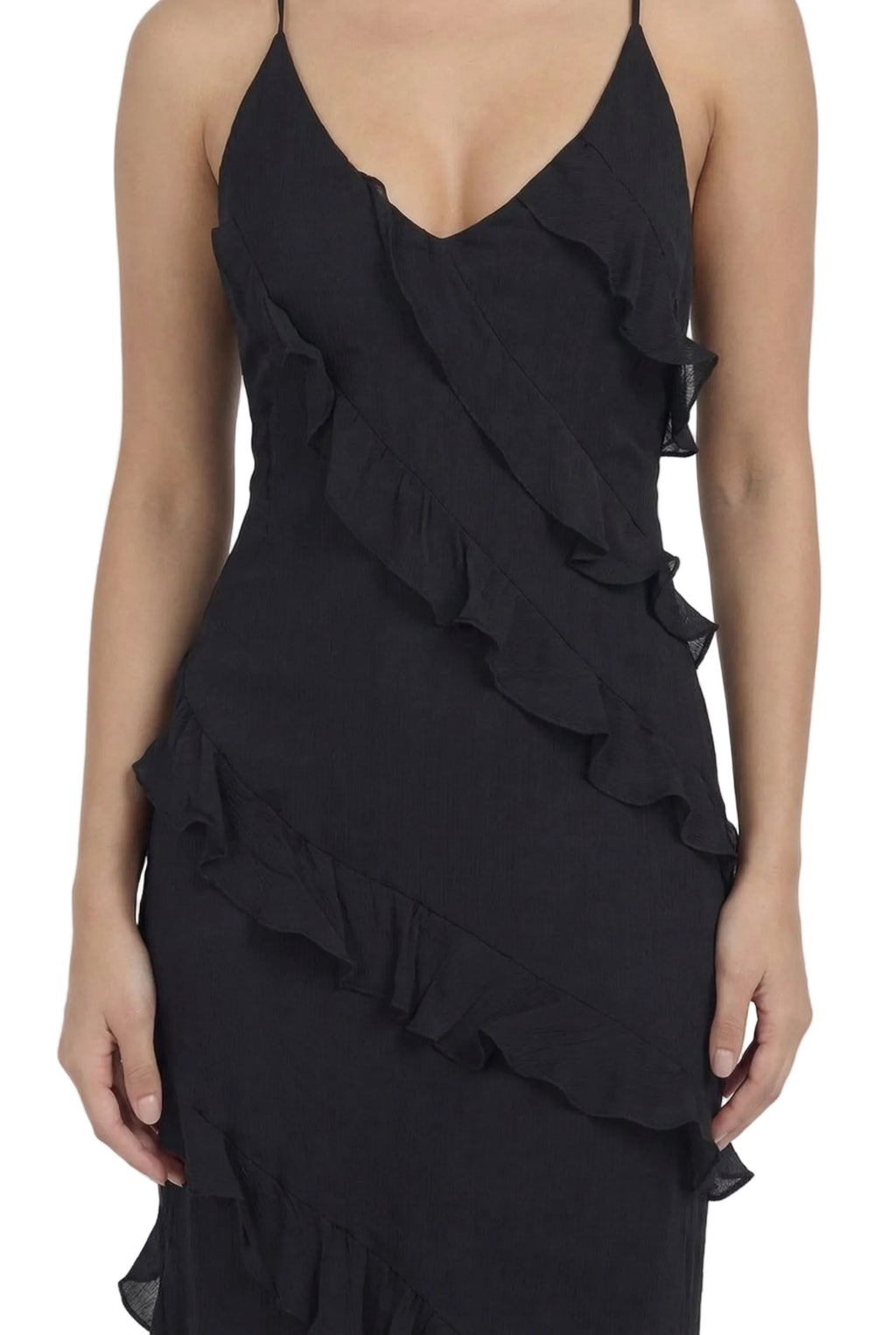 Noir Cascade Ruffle Maxi Dress